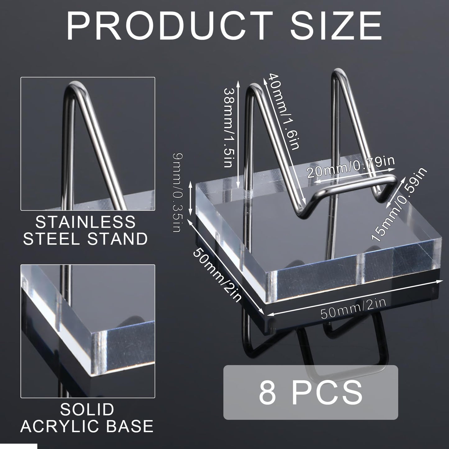 HOFURME 8 Pcs Rock Display Stand, Crystal Stands for Display with Metal Arms & Acrylic Base, Rock Stand for Minerals, Geodes, Agate Chips, Art Pieces (Silver)