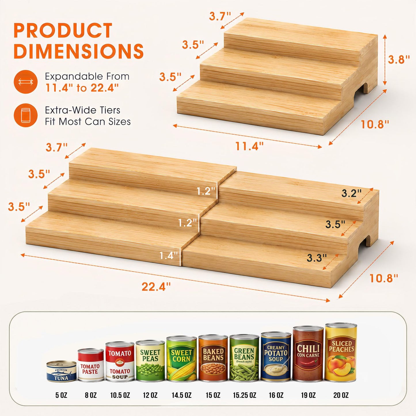 Expandable Can Rack Organizer for Pantry Fits Up to 24 20-oz Canned Food