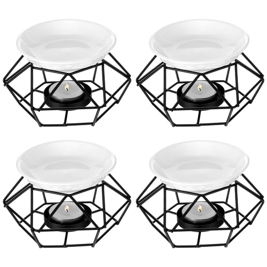 4 Pcs Black Metal Essential Oil Burner, Romantic Bird Nest Style Tealight Wax Warmer with Oil Plates, Iron Candle Holder Aroma Diffuser for Home Wedding Office Decoration