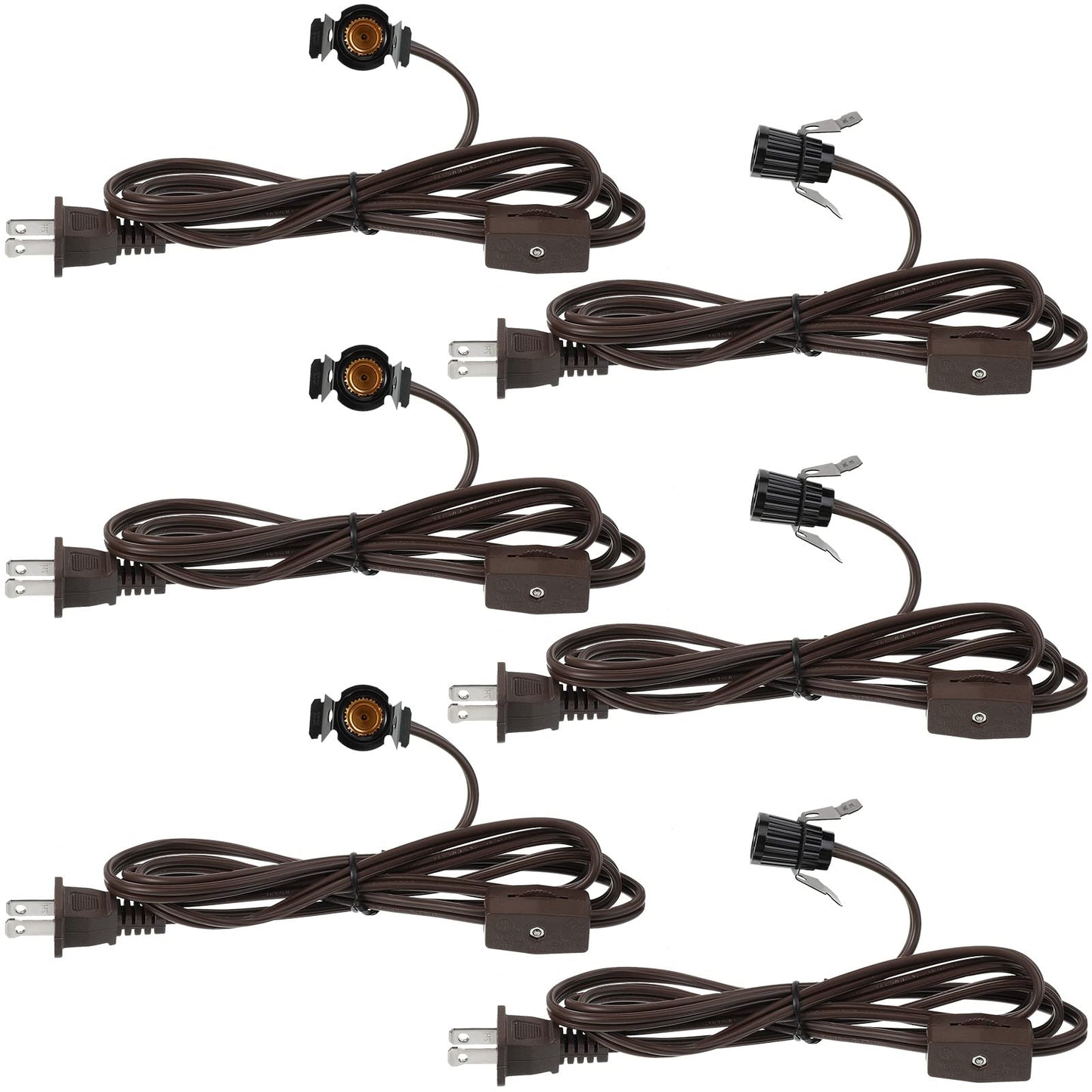 Macarrie 6 Pcs Single Salt Lamp Cord Replacement for Christmas Village E12 Corded Light Bulb Socket with Metal Clip Switch Plugs for Christmas Village House Accessories Crystal Salt Lamps 6 ft (6)