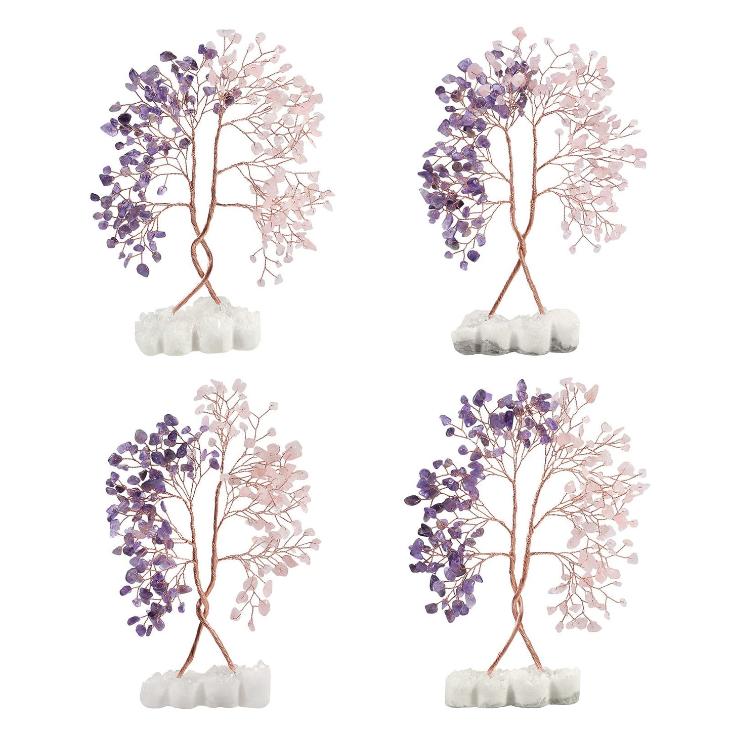 Rockcloud Rose Quartz&Amethyst Money Tree in Double Heart Rock Quartz Base