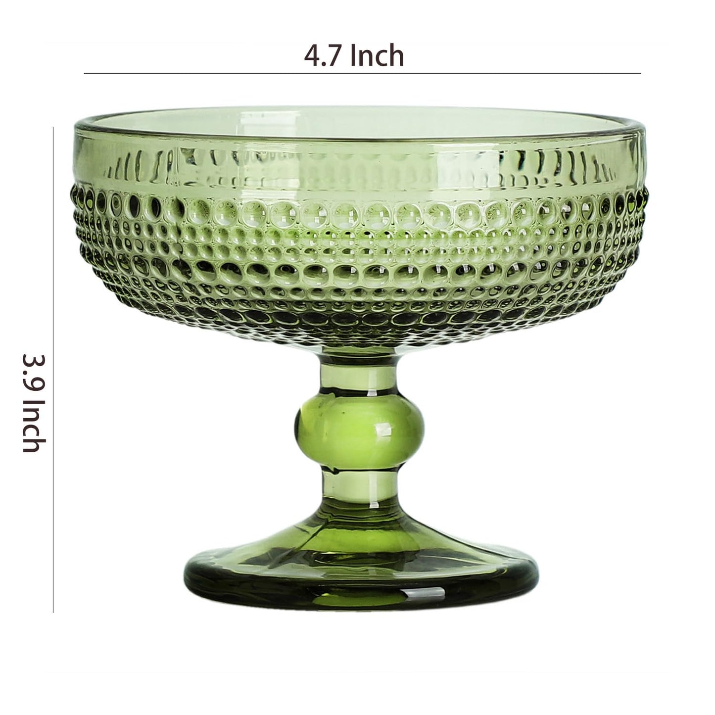 WAIT FLY Vintage Embossed Beads Glass Dessert Bowl Footed Trifle Bowl Ice Cream Bowl Serving Bowl for Fruit, Salad, Candy, Cocktail, Coffee, Trifle-Green-1 PCS
