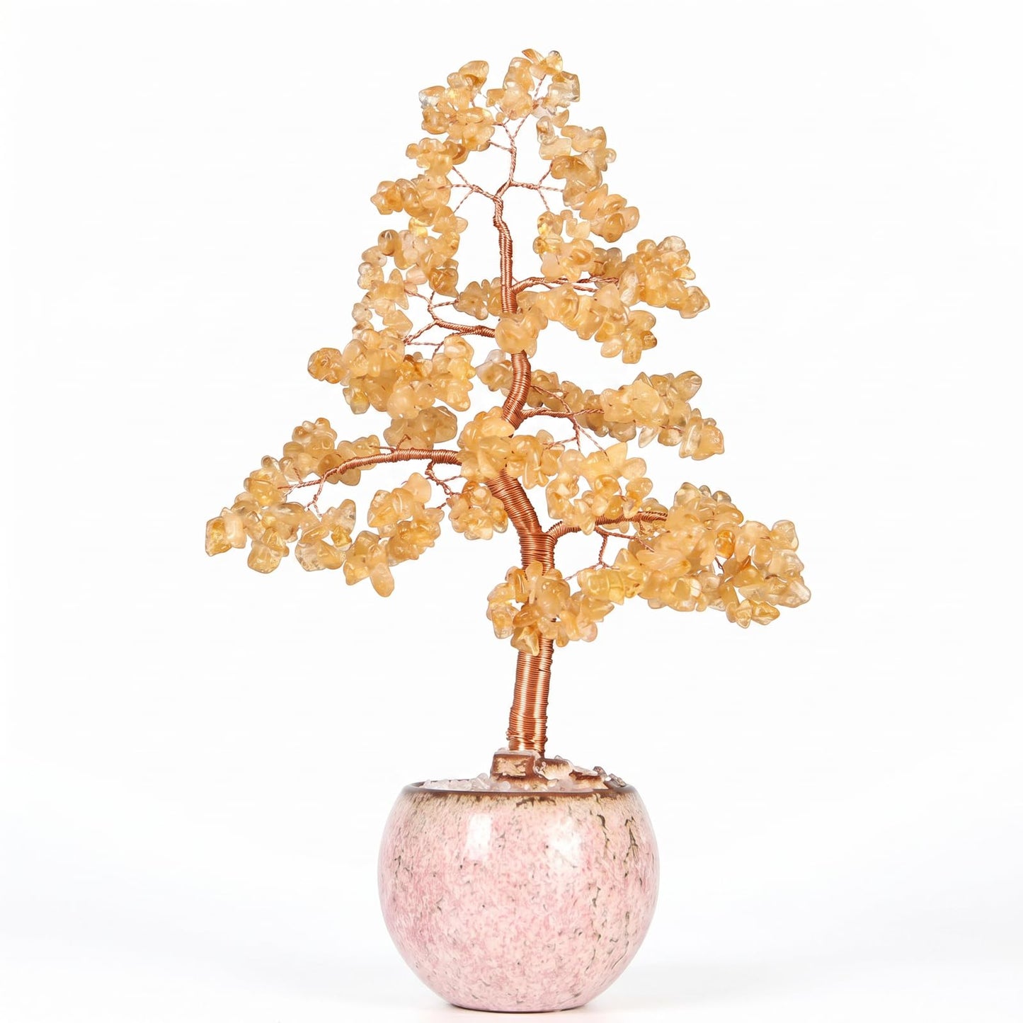 Fatonio Handmade Citrine Crystal Tree, 22CM Natural Feng Shui Tree with Oval Ceramic Base, Wealth Attracting Lucky for Home Office Store Decor Unique Gifts for Women Mom Grandma Birthday Christmas
