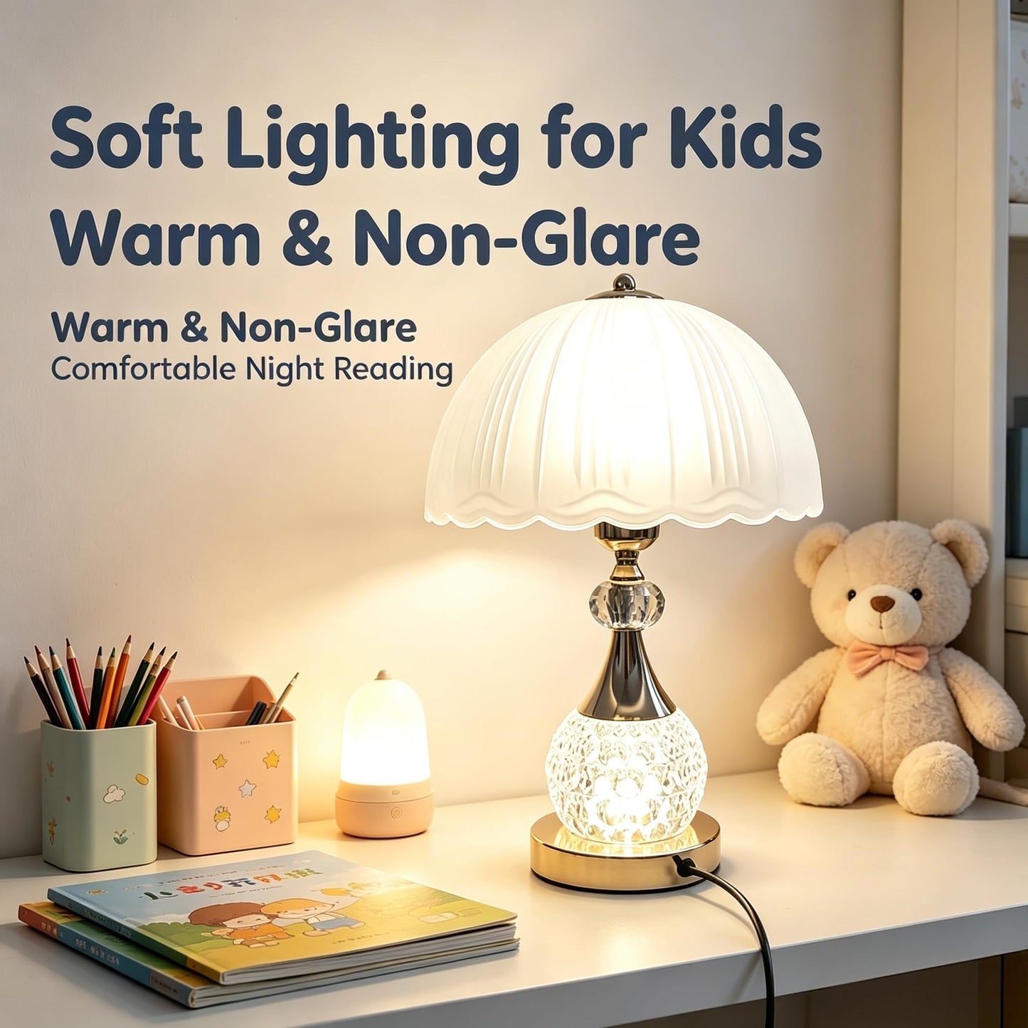 xiaojuande Crystal Table Lamp, Gold Glass with White Lampshade