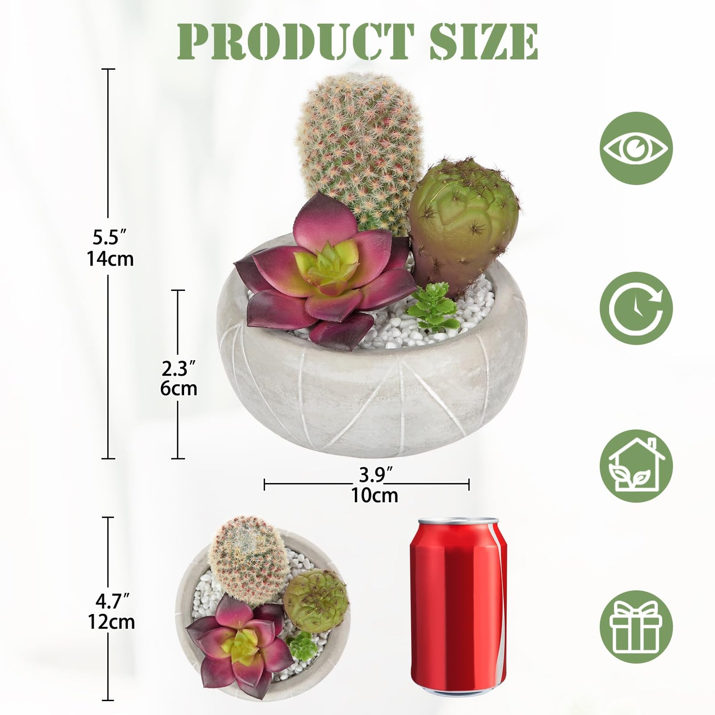Artificial Cactus Plants Indoor, 5.5" Assorted Small Faux Purple Succulent in Pots Fake Potted Desk Plant with Concrete Bowl Succulents Artificial Cactus Decor for Home Office Bathroom Table Shelf