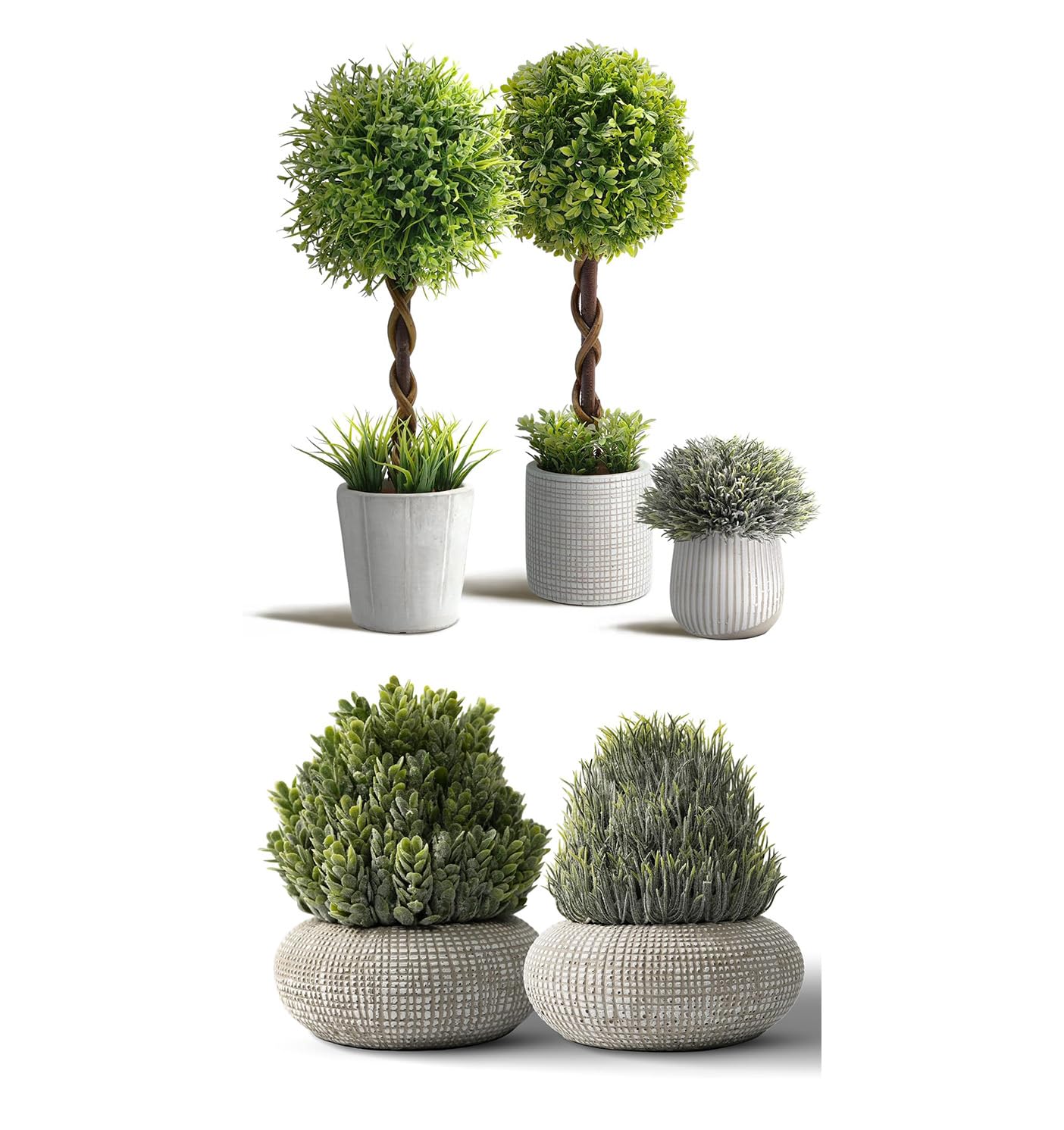 PENGYEE Fake Plants Set, 5Pcs Artificial Plants Indoor in Cement Planter for Home Bathroom Bedroom Kitchen Office Room Decor