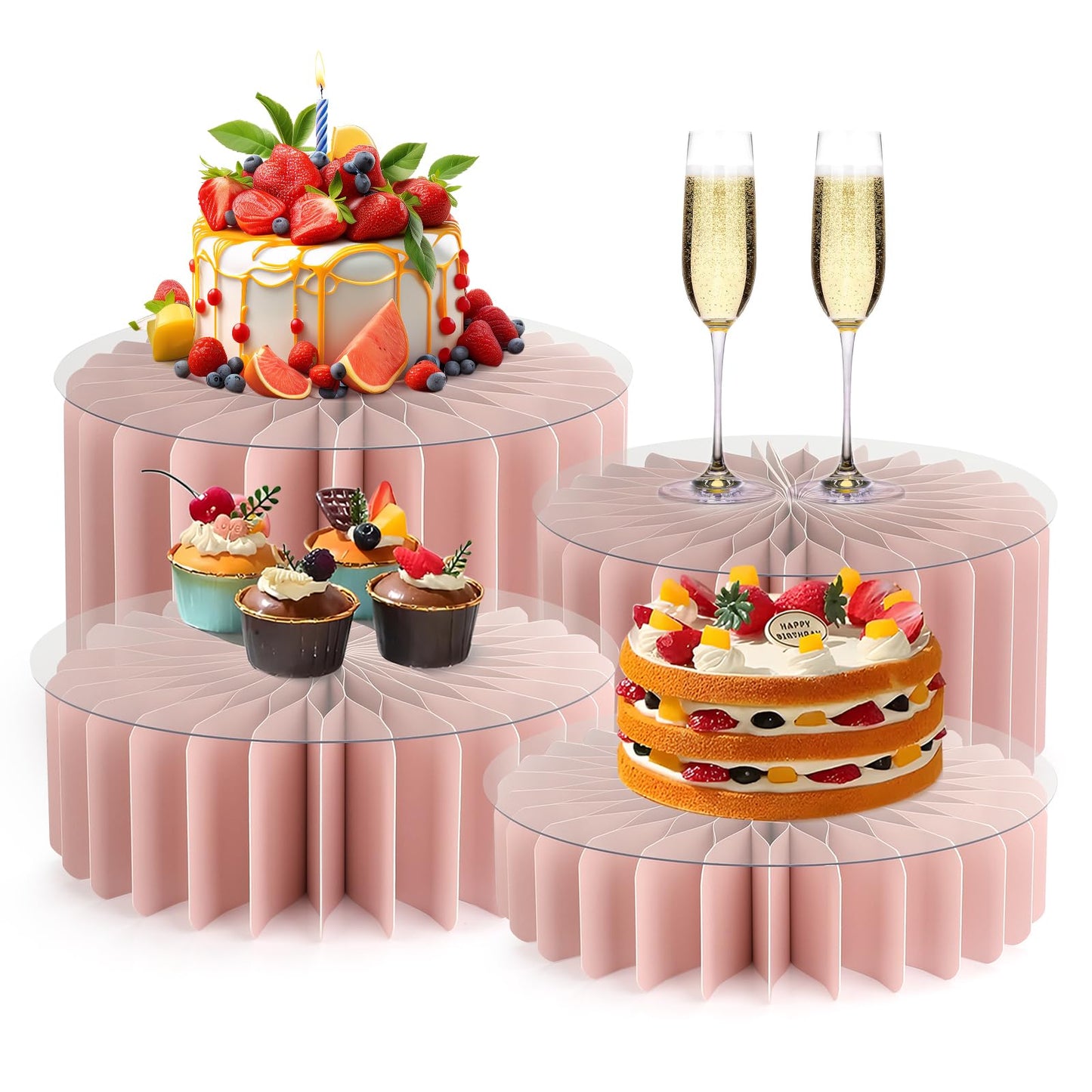 Buffet Risers Food Risers for Buffet Table Acrylic Risers Display Stands Tall Cake Stands Cylinder Stands for Party Pedestal Cake Stand Dessert Table Display Set Cupcake Stands Cupcake Display (Pink)