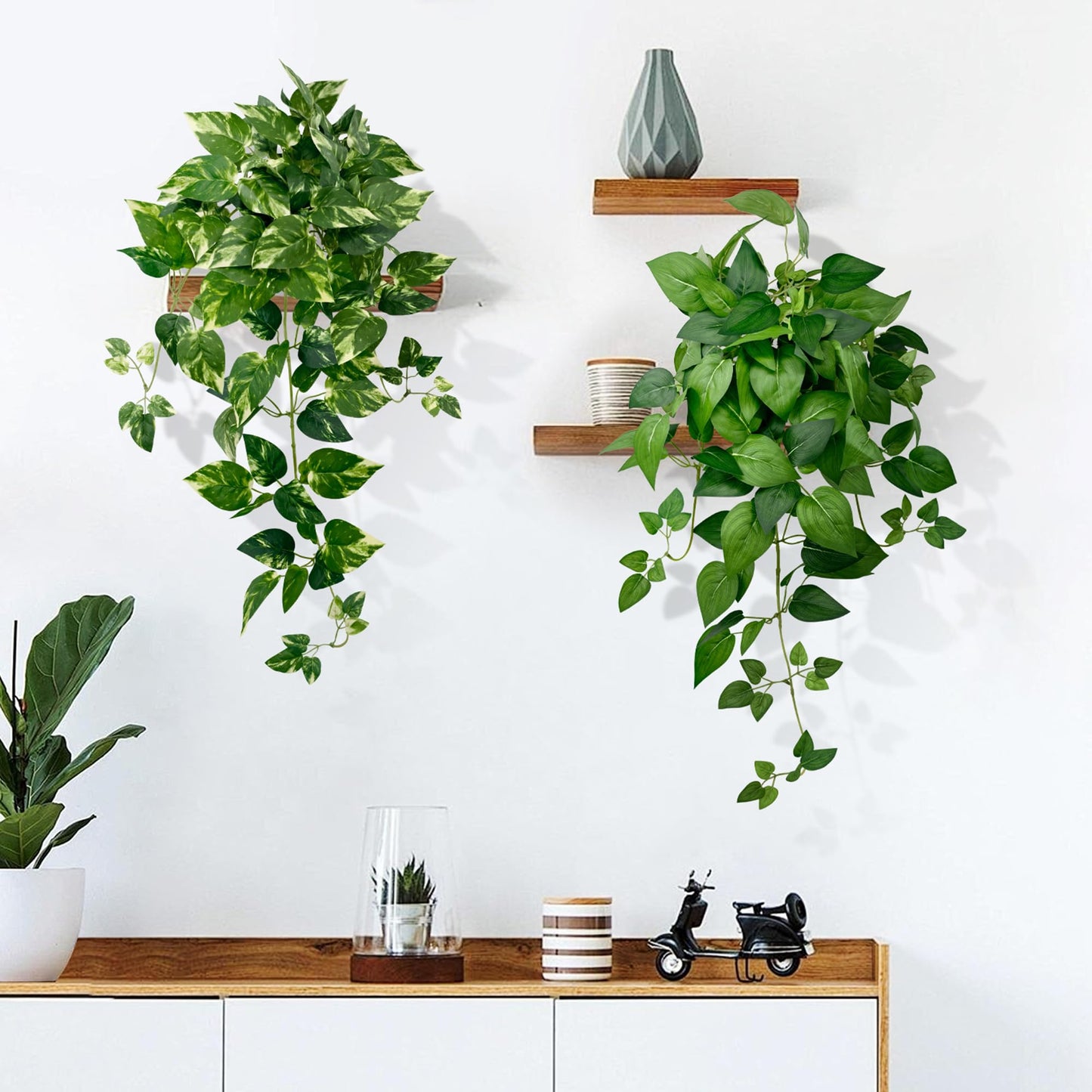 VUAHAUL Artificial Hanging Plants with White Pots (2, Green and Yellow Green, 23.6'')