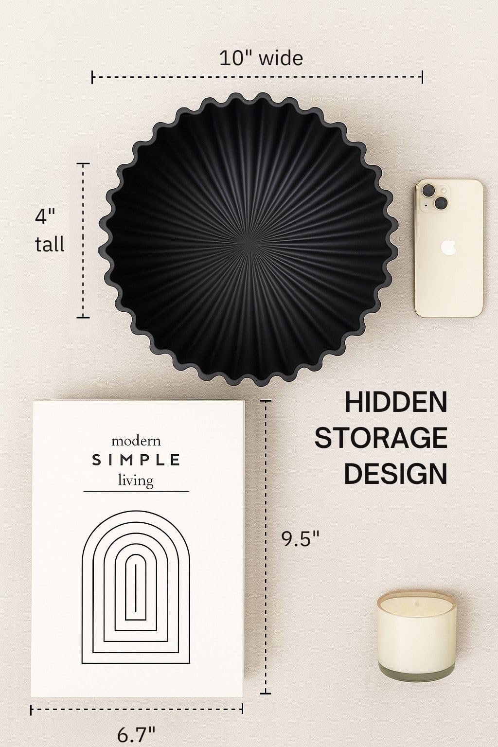 Decorative Bowl with Hidden Faux Book Storage – Modern Matte Black Resin Catchall for Coffee Table, Entryway, Console & Bedroom Decor