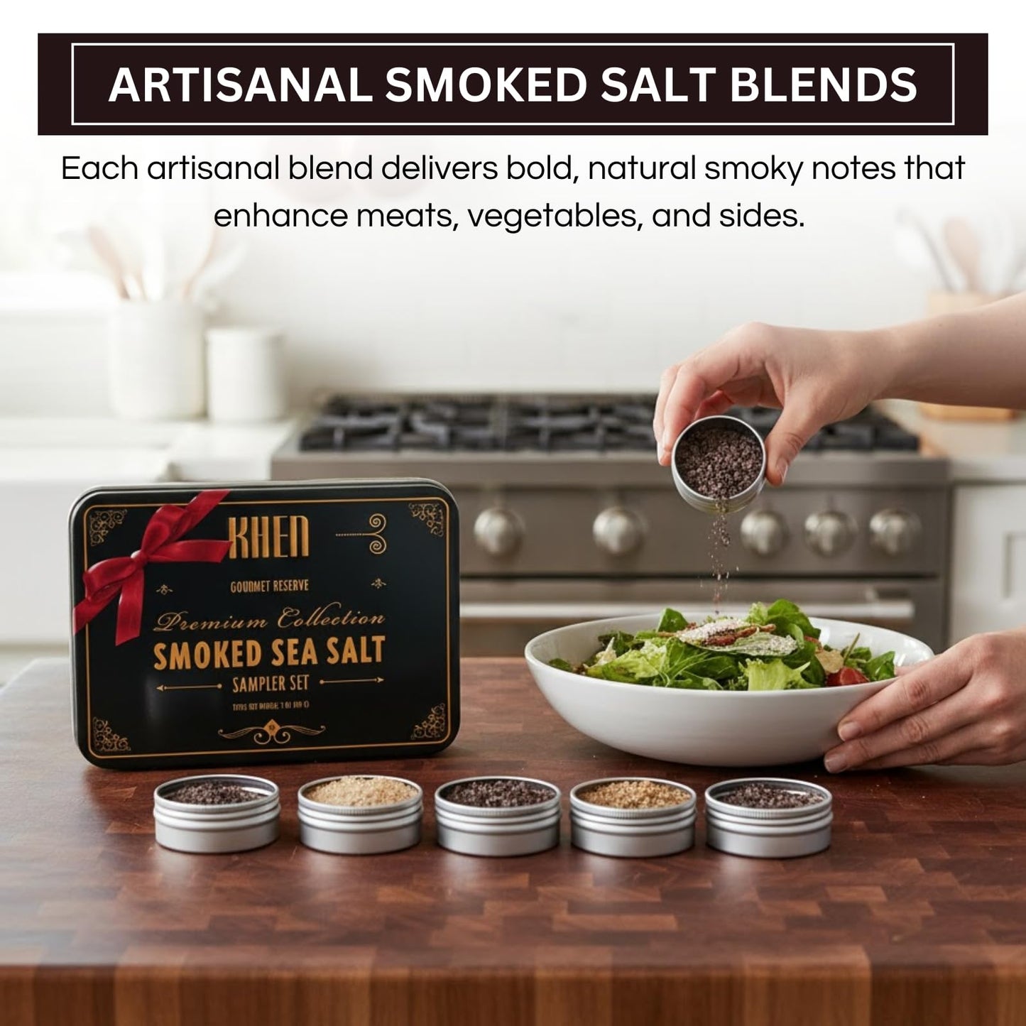 Smoke & Flame Sea Salt Gift Set of 6 – Gourmet Chefs Smoked Finishing Seasoning Variety Pack - Tin Gift Box | Sampler Cooking, Grilling & Baking | Assorted Natural Blends Foodies & Special Occasions