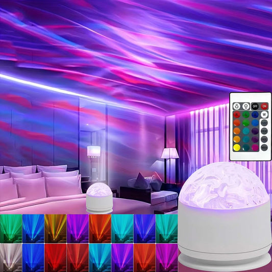 Northern Light Projector,16 Color Recharge Sunset Lamp Aurora Night Light Projector,Dimmable 2 in 1 Galaxy Lamp Ocean Wave Ceiling Projector Mood Ambient Lighting for Bedroom Party Kids Room Girl Gift