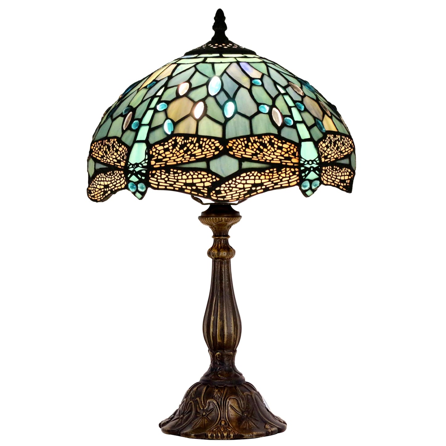 L-Juicwe Tiffany Lamp Touch Control Table Lamp Sea Blue Stained Glass Desk Lamp 12X12X19 Inches Dragonfly Style Reading Light