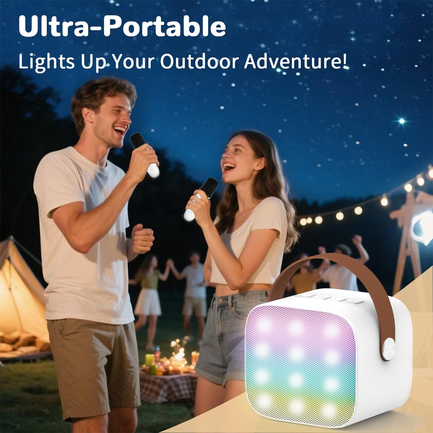 Mini Karaoke Machine for Kids 3-12 Years Old - Toddler Toys Birthday Gift for Girls Ages 3 4 5 6 7 8 9 10, Portable Bluetooth Speaker Set with 2 Wireless Microphones fits Family Fun Home Party, White