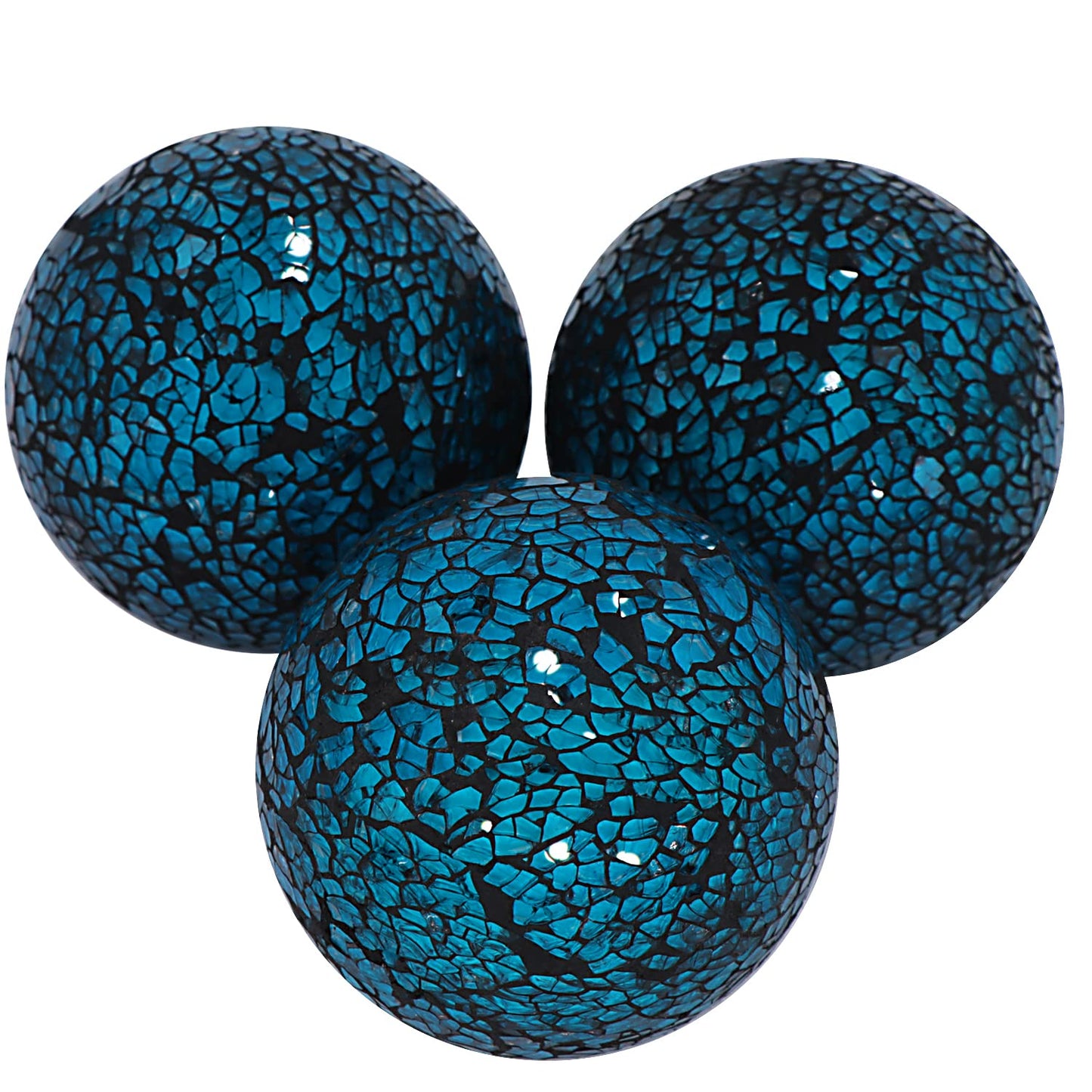 Kunjocy 3 Pieces Decorative Glass Orbs 4 Inch Glass Mosaic Sphere Balls Centerpiece Balls for Bowls Vases Dining Table Decor (Blue)