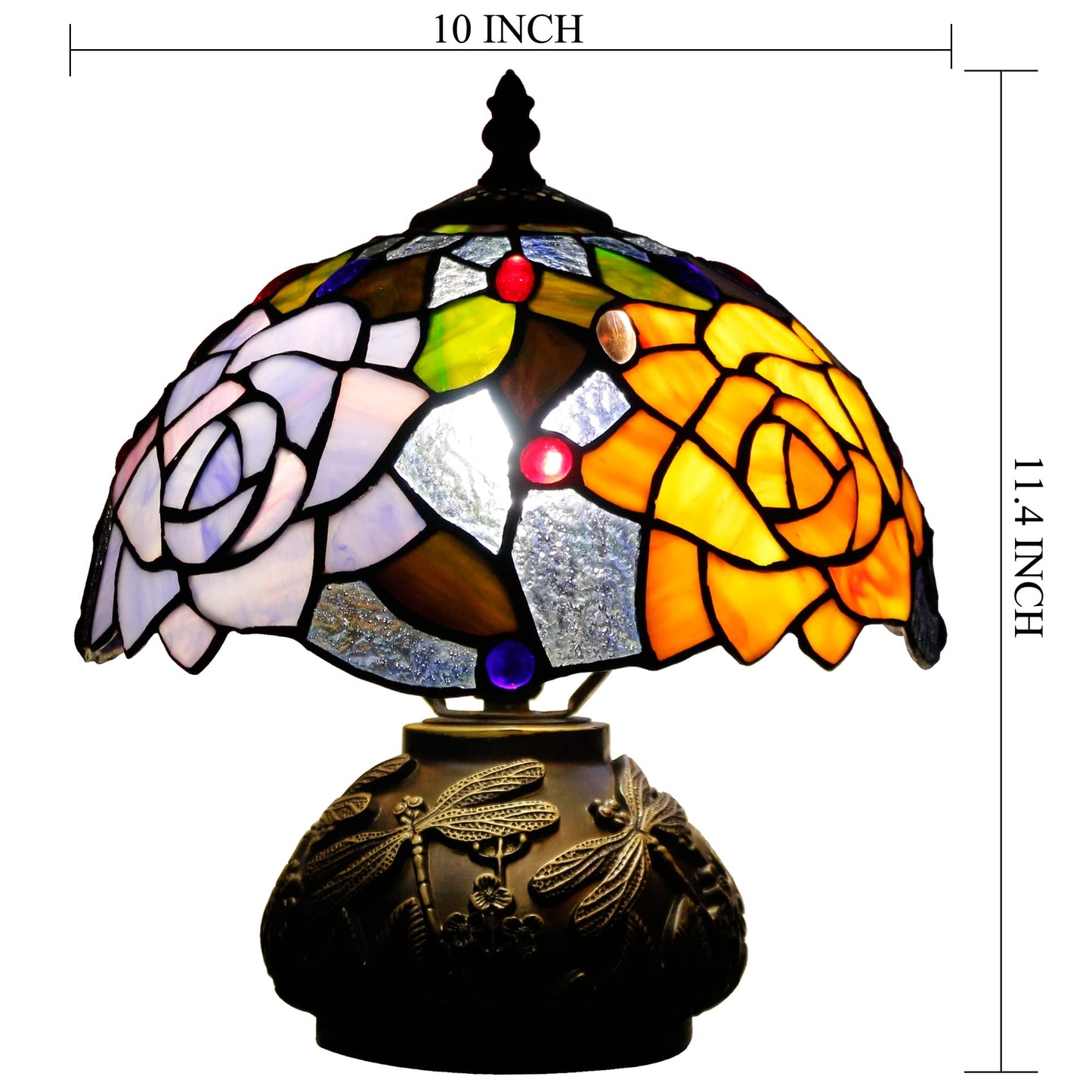 SYETL Small Tiffany Table Lamp Yellow Purple Rose Style Stained Glass Desk Lamp 10X11.5 Inch Mushroom Table Light for Office Home Living Room Bedroom