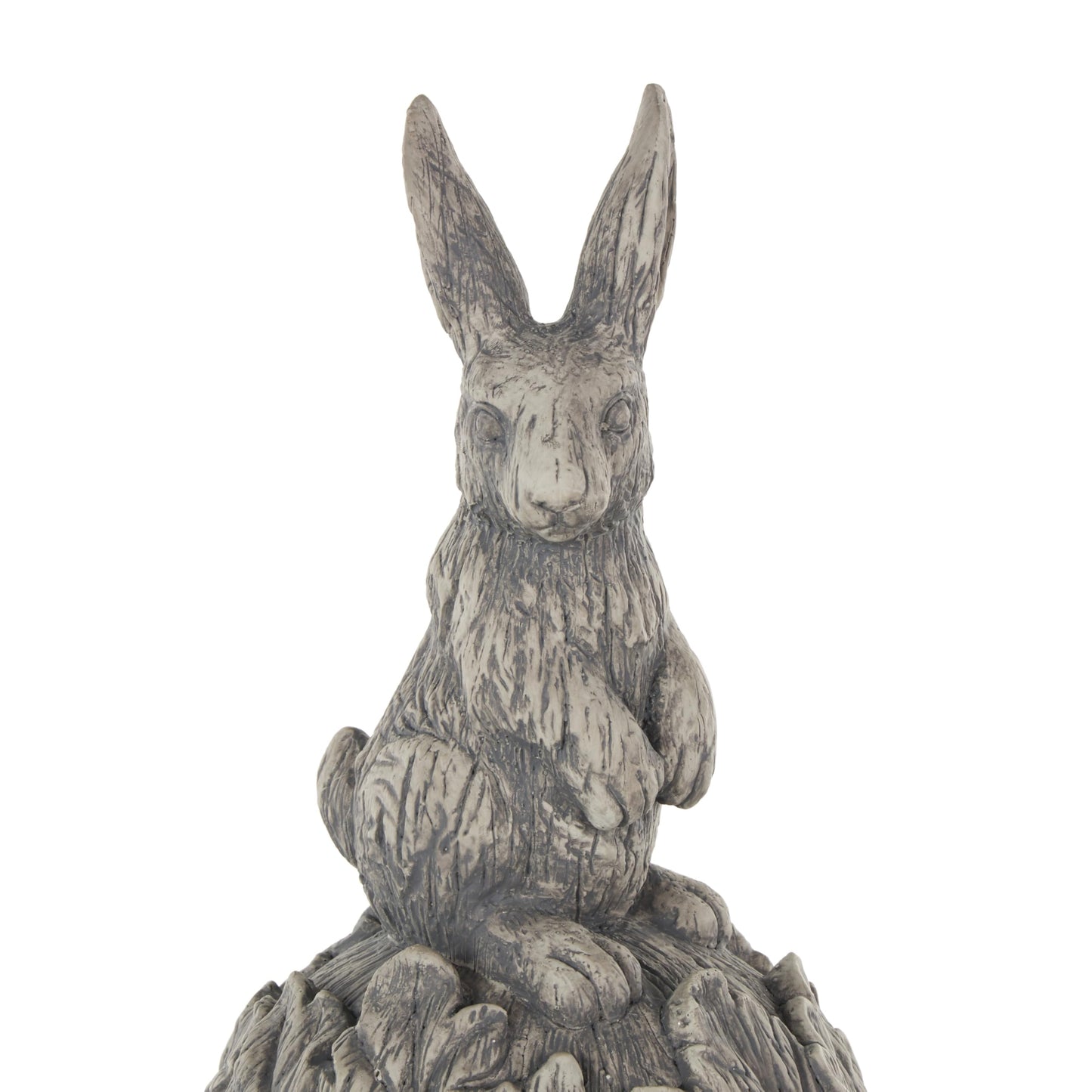 Deco 79 Polystone Rabbit Textured Sculpture with Leaf Covered Round Base, 8" x 8" x 20", Gray