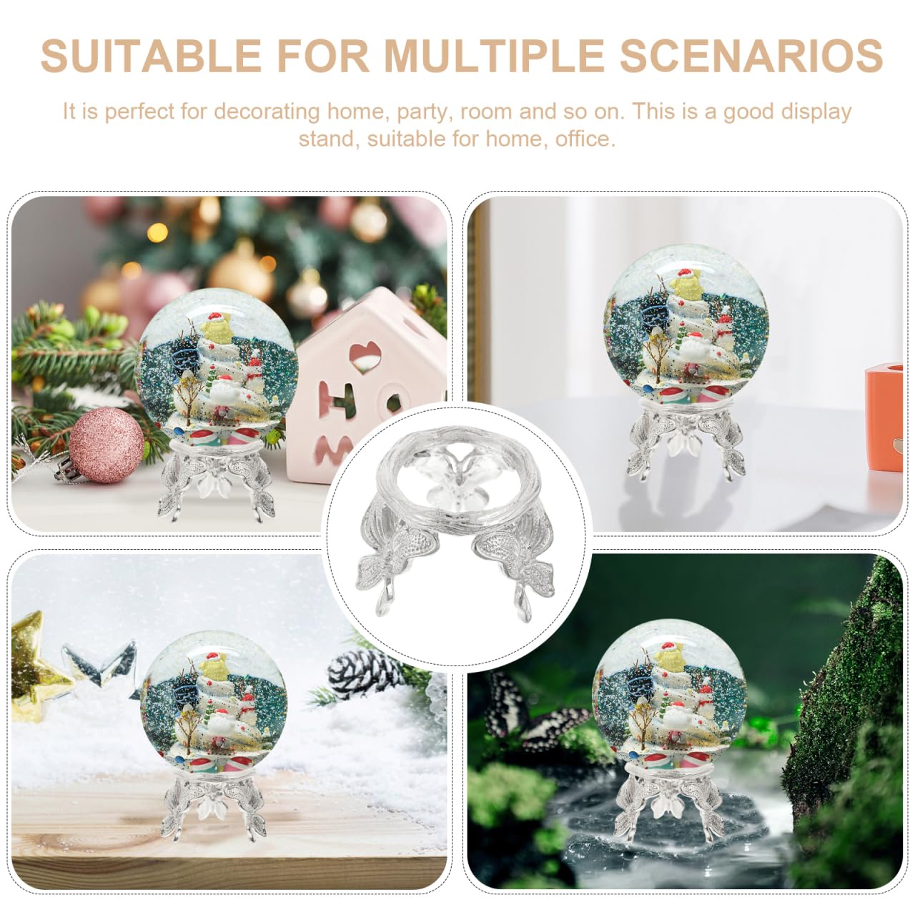 ARTIBETTER Crystal Ball Stand Metal Crystal Sphere Stand Display Holder Butterfly Shape Ball Egg Base Modern Minimalist Metal Art Crafts for Sphere Globe Silver