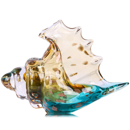 XMGZQ Hand Blown Glass Conch Statue,Sea Glass Art Figurine, Coastal Home Decor with Sea Shells, Living Room TV Stand Above Cabinet,Bookcase,Beach Decoration,Entryway Conch Horn Figurines