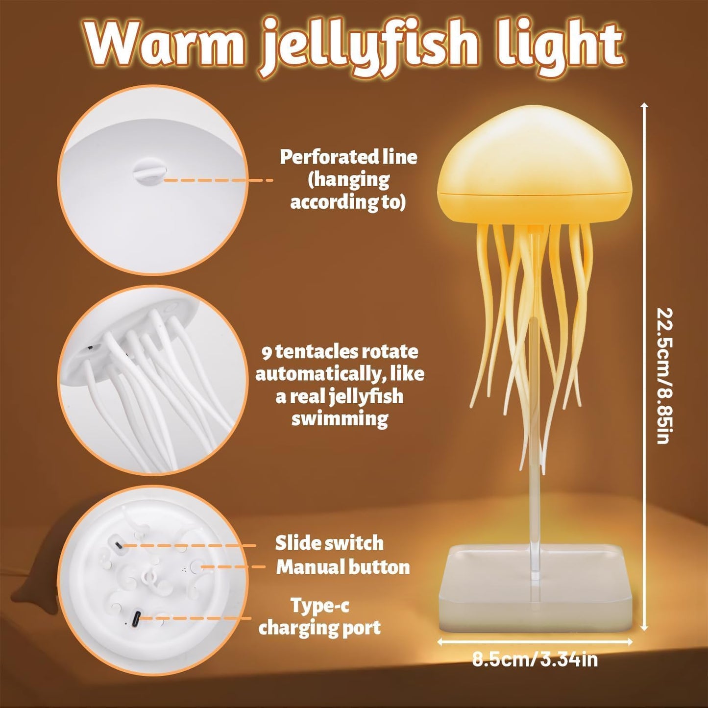 LED Jellyfish Lamp RGB Gradient Jelly Fish Light with Dancing Legs and Touch Sensor Rechargeable Cute Desk Lamp for Bedrooms, Living Room (Hanging + Base)