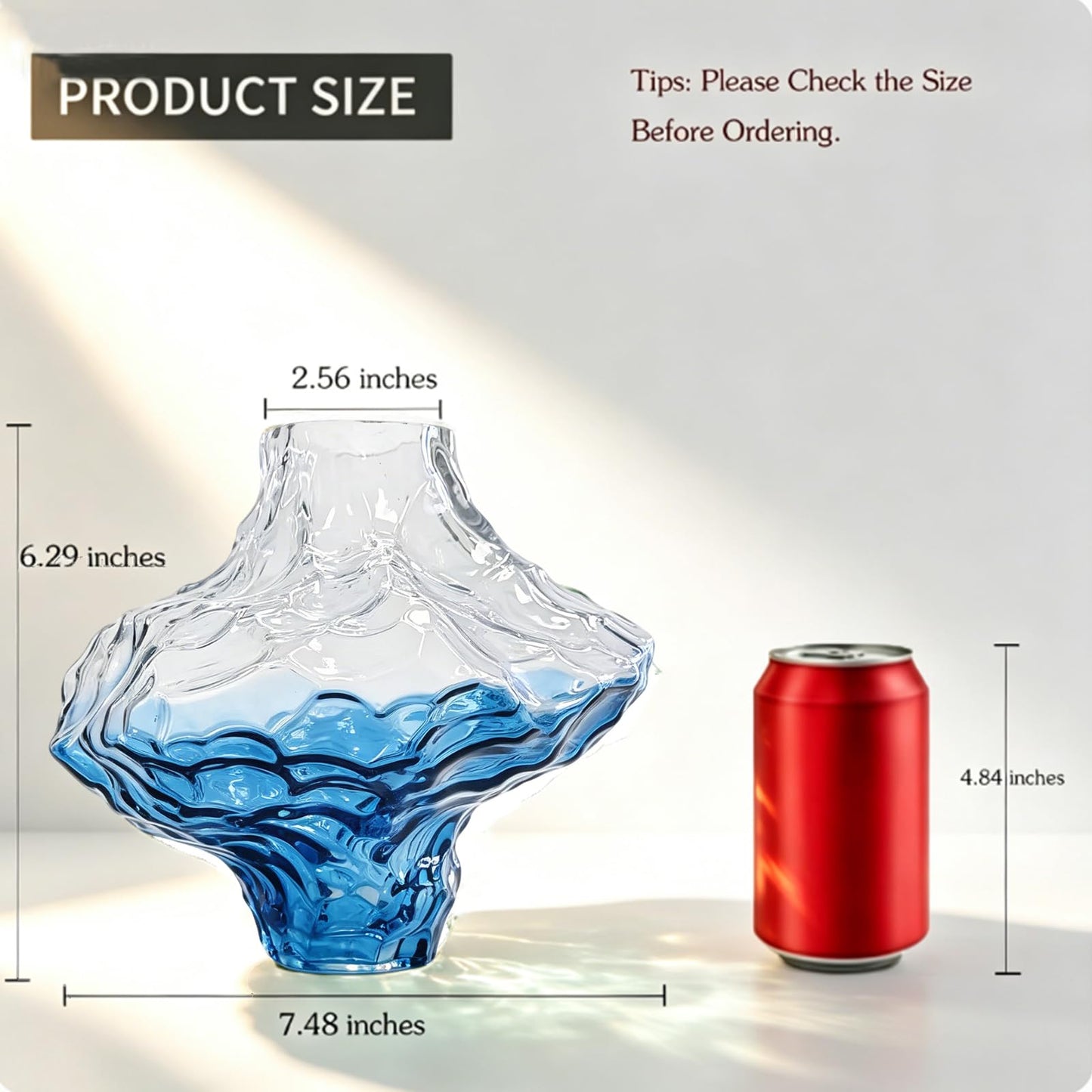 USmagically Glass Vase, Blue Glass Vase Modern Clear Flower Vases 6.29 Inch, Thickened Glass Vases for Centerpieces, Minimalist Decorative Vase for Living Room Kitchen Office Wedding