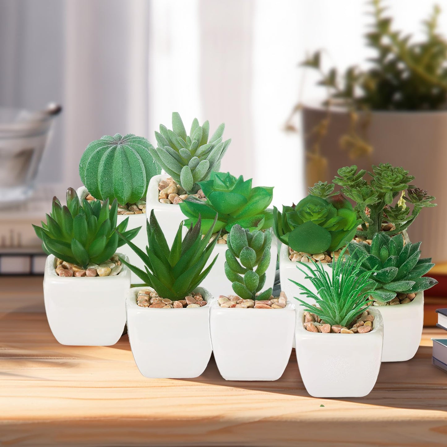 Crowye 12 Pcs Artificial Succulents Plants in Ceramic Pots Fake Succulents Mini Faux Succulents for Home Decor Indoor Small Fake Plants for Bedroom Bathroom Office Home Aesthetic Desk Decorations