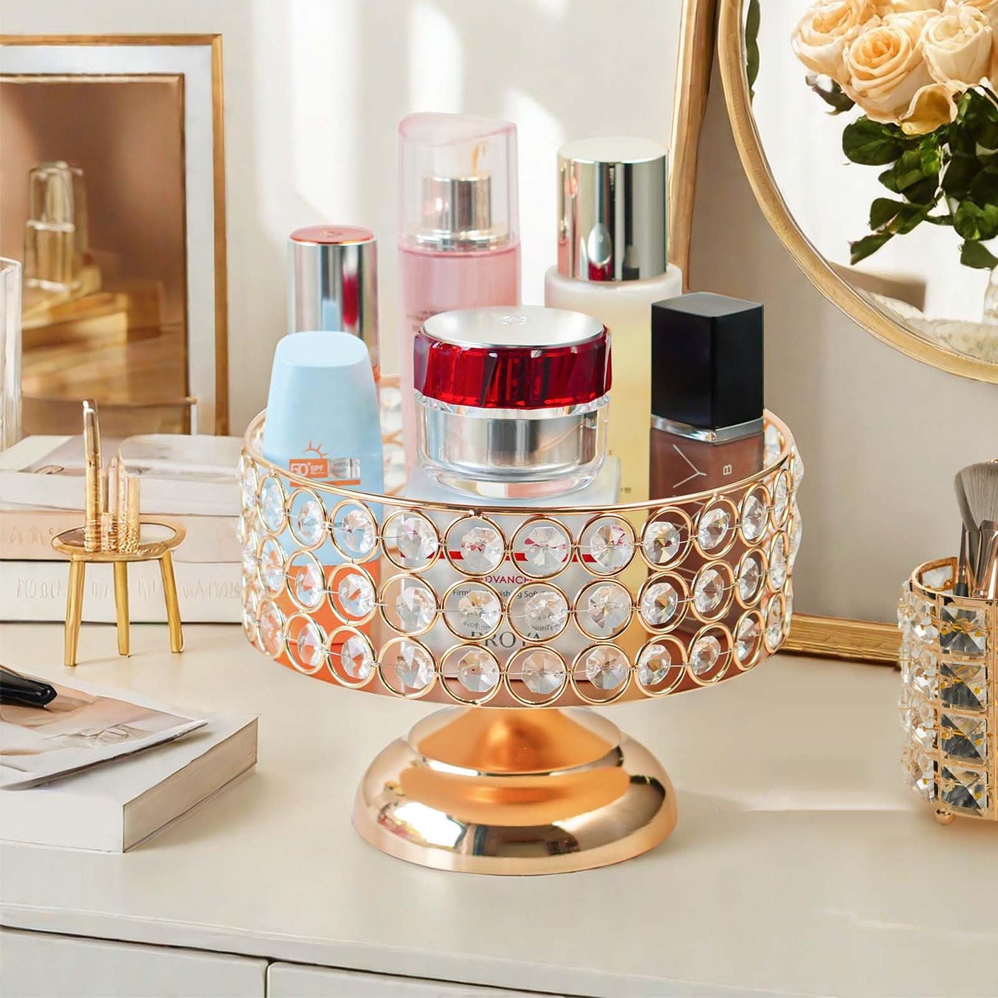 1pc Crystal Fruit Dessert Metal Display Tray, Cupcake Tray Snack Storage Box Wedding Dessert Table Cake Display Stand Tray for Wedding Party Home Decor Tray (S)
