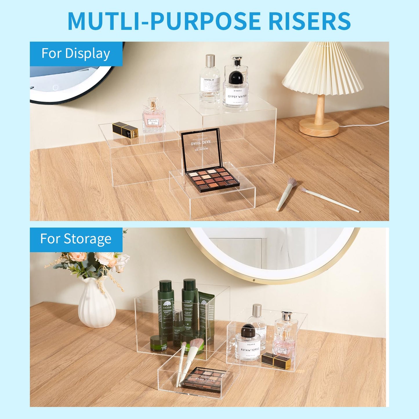 3Pcs Clear Acrylic Risers Display Stand, Acrylic Cube Box Stackable Nesting