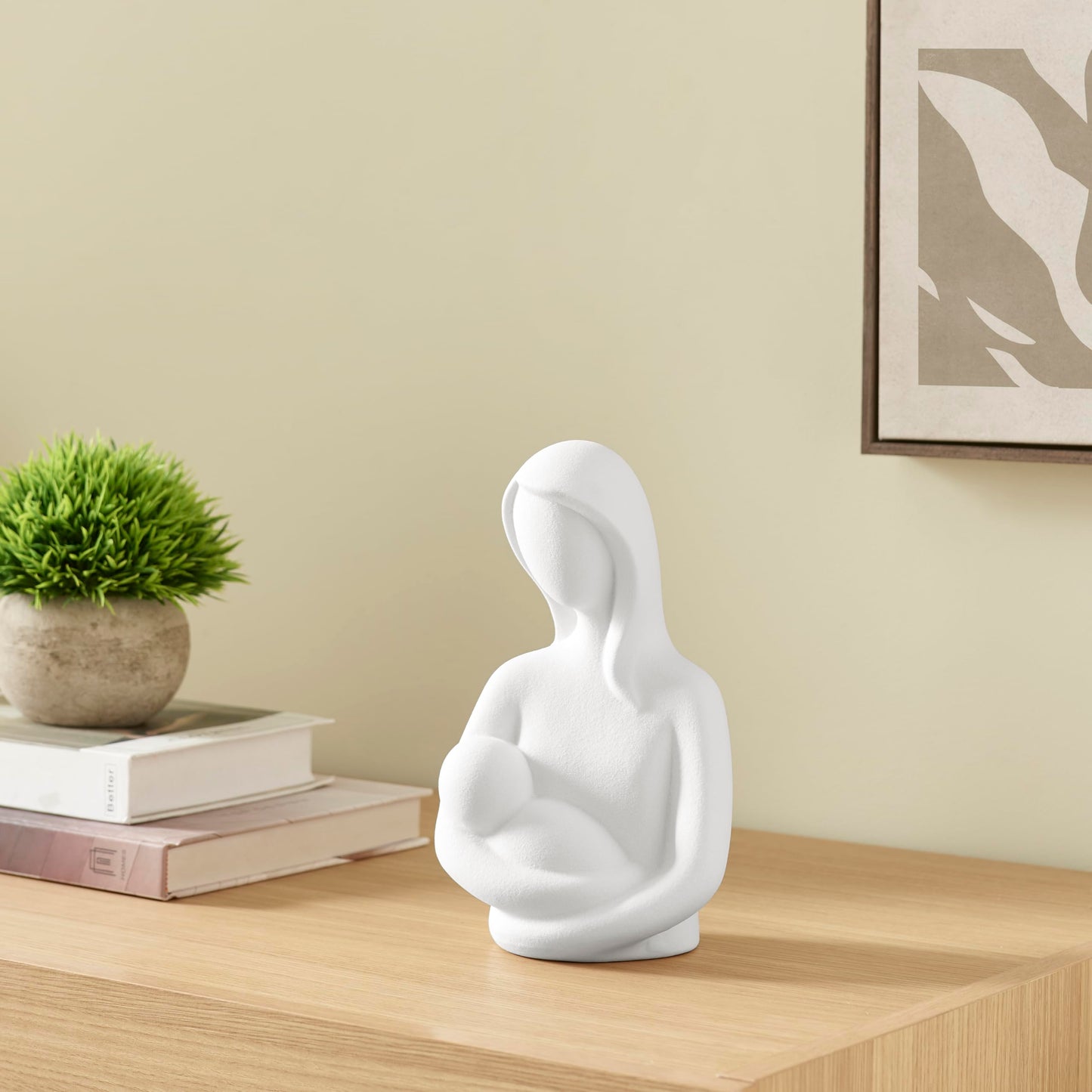 Danya B Hans White Abstract Mother Holding Baby Decorative Accent Matte Ceramic Sculpture Figure Set
