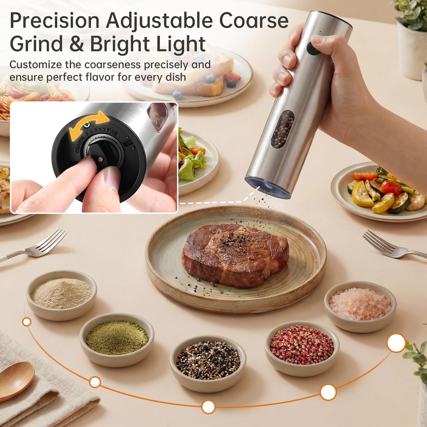 Electric Salt and Pepper Grinder Set, Pepper and Salt Shakers, Auto Pepper Mill with Rechargeable Base/Led Light/Adjustable Coarseness, Kitchen Essentials Ideal for Daily Use & New Home Gift