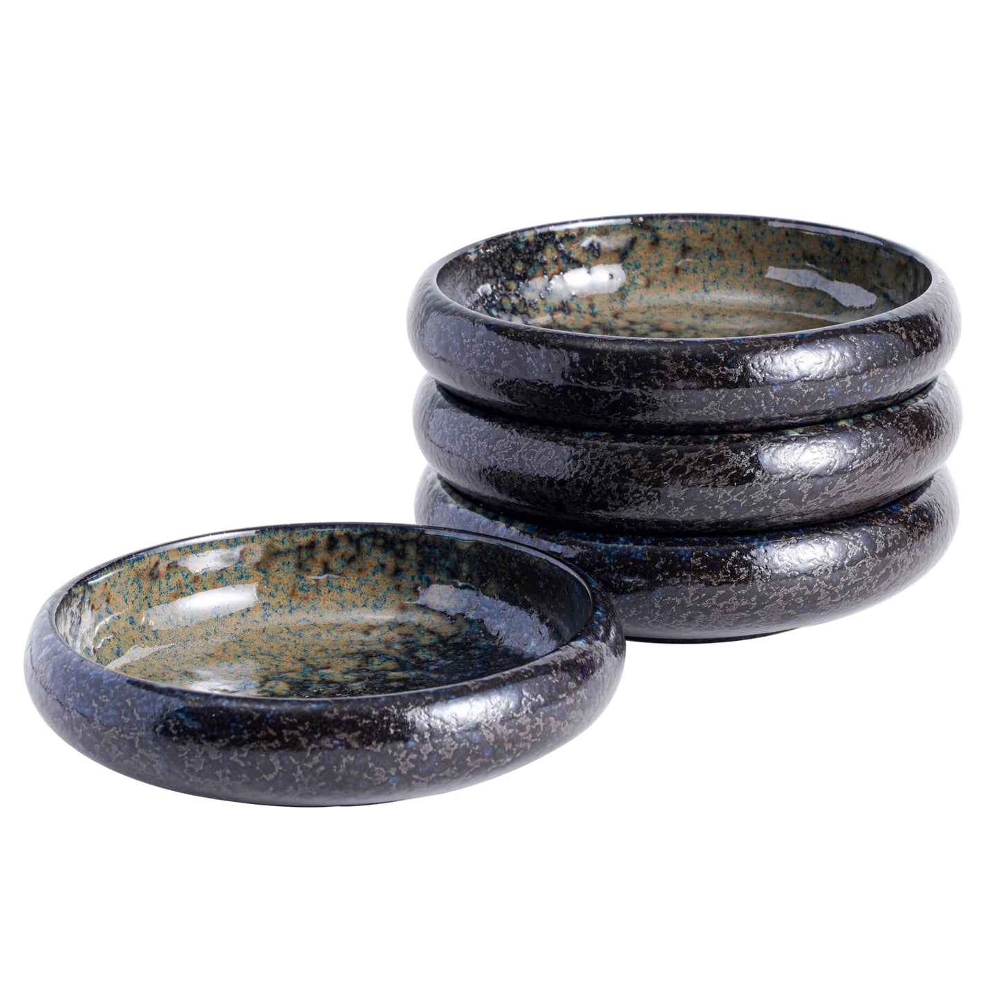 Uaral Japanese Salad Plate,Blue Plates and Bowls Set,Stoneware Plate Set,Appetizer Plates Set of 4,5.5inch,14oz(Nebula Blue)