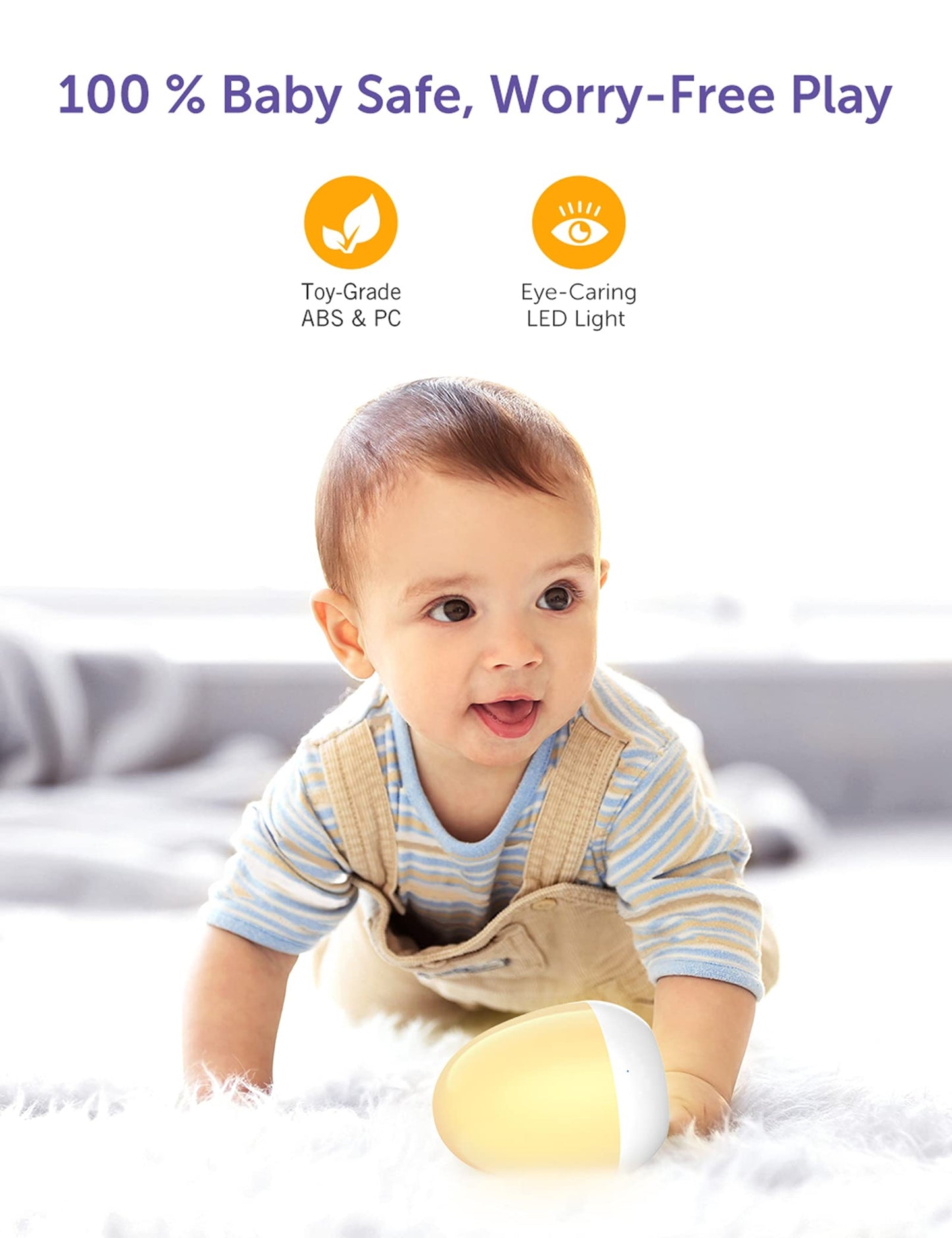 JolyWell Baby Night Light for Kid, Portable Egg Nightlight with Stable Charging Pad, Touch Nursery Night Lamp for Breastfeeding, Toddler Night Light for Bedroom, Timer Setting, ABS+PC, White-2