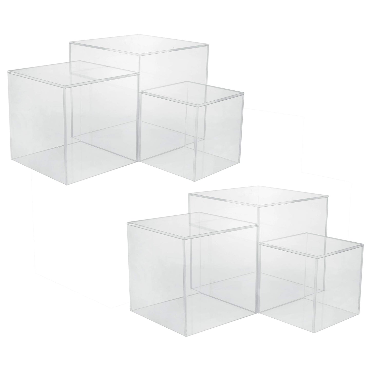Red Co. Set of 3 Crystal Clear Acrylic Cube Display Nesting Riser Stands with Hollow Bottoms | Transparent - 2-Pack