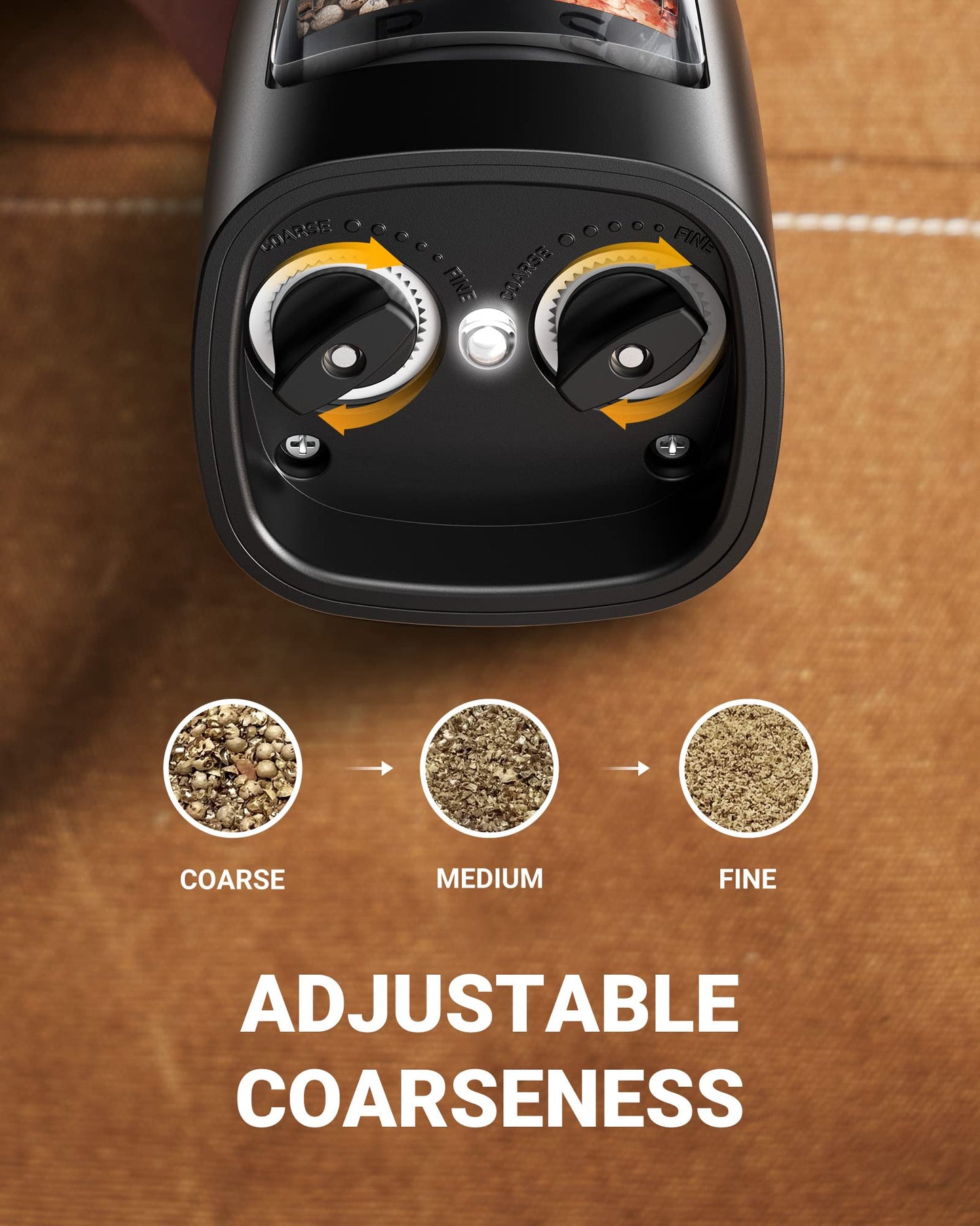Sangcon 2-in-1 Electric Salt and Pepper Grinder, One Grinder for Two Seasonings, Automatic One-Handed Operation with Light, Adjustable Ceramic Mill, Refillable & Battery Powered