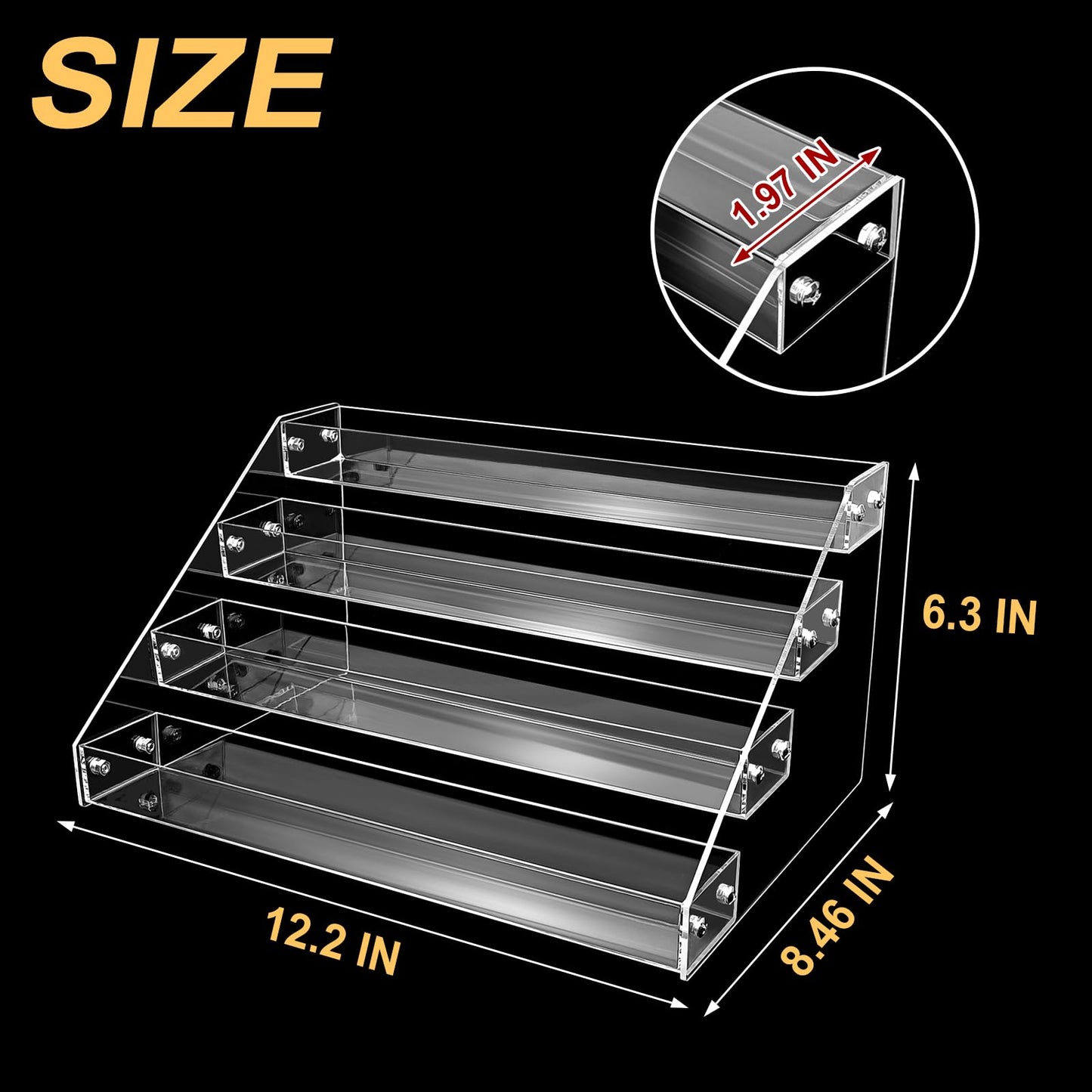 POUYRBA Acrylic Riser, 12in 4 Tier Display Organizer - Premium Clear Perfume & Skincare Organizer, Easy Assemble Cupcake Stand & Decoration Shelves