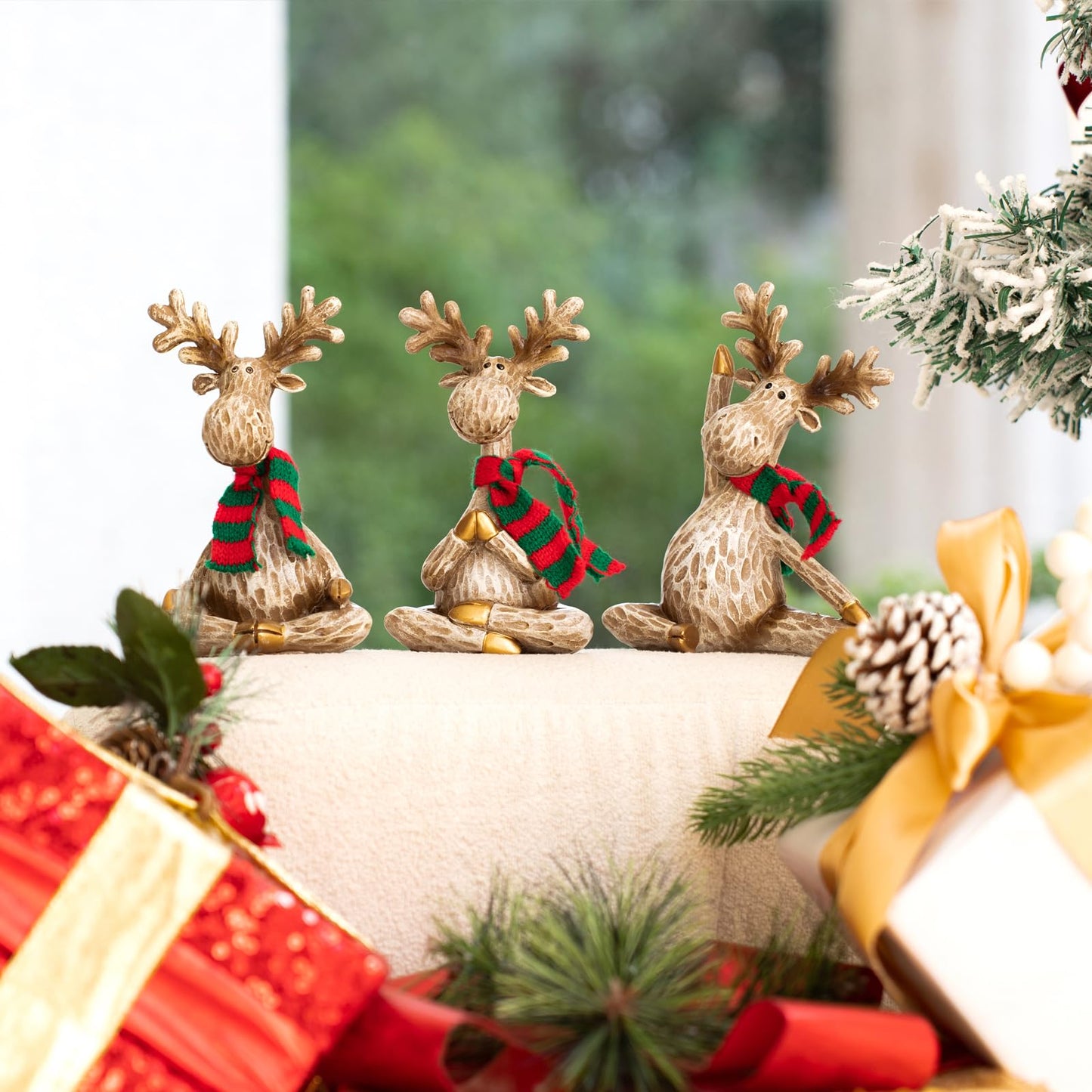 Moose Statue Home Decor.Yoga Decor Set Of 3.Collectable meditation table home decoration Figurines.Moose Figurines For Christmas Gift.Handmade Home Decoration For Living Room. Bring dignity to family.