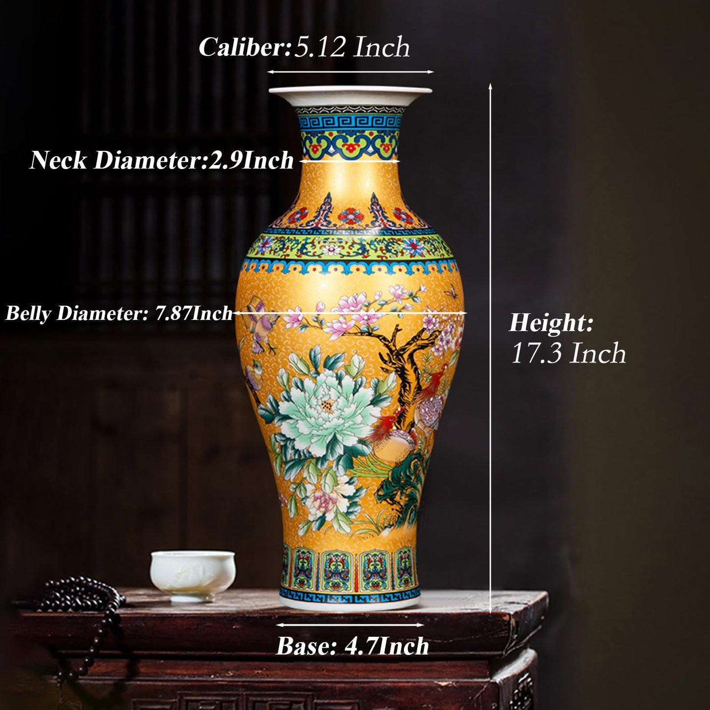 Kaolirra Large Ceramic Vase - 17 Inch Jingdezhen Enamel Modern Luxury Floor Vase for Living Room, Traditional Home Decor for Flowers, Elegant Housewarming Gift & Collection Art Piece (Gold)