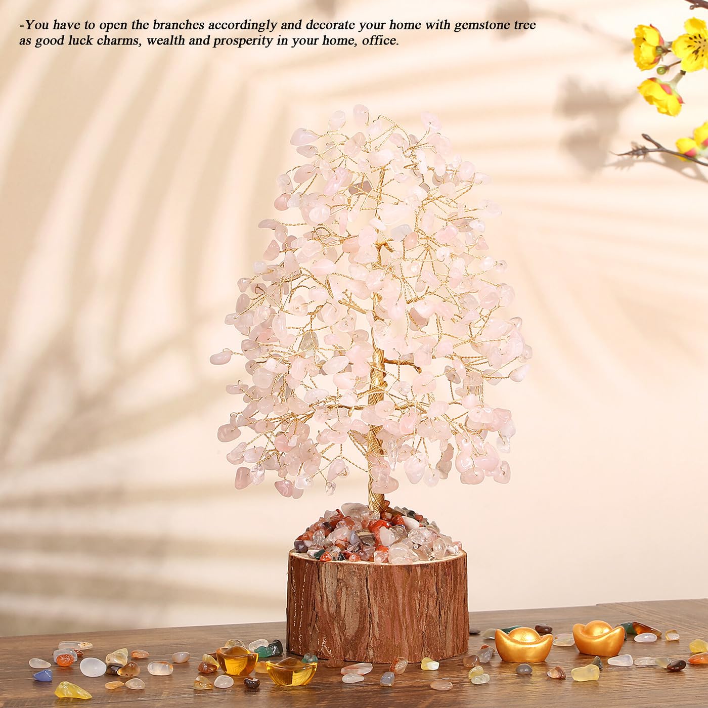MAIBAOTA Rose Quartz Crystals Tree of Life Pink Office Home Decor Good Luck Handmade Feng Shui Spiritual Gifts for Women