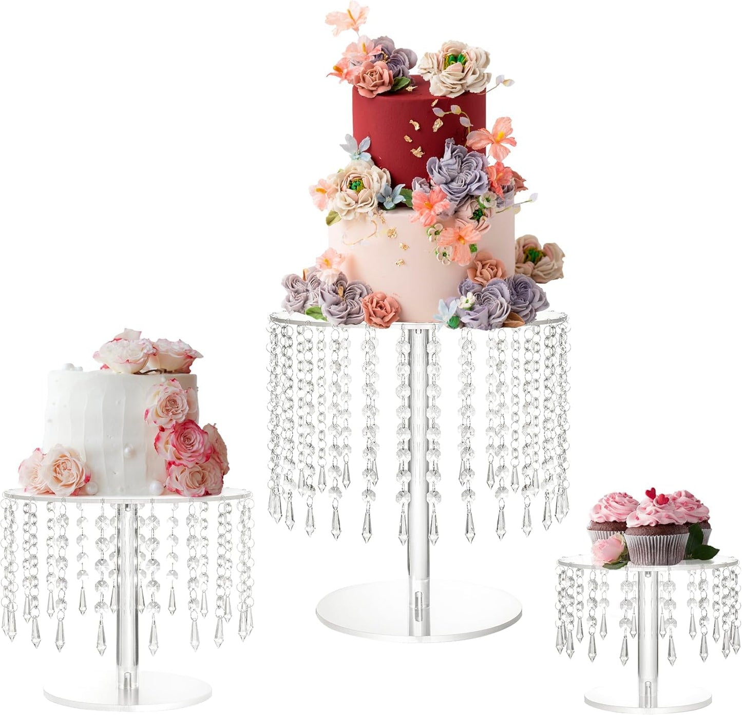 SealSee Acrylic cake stand, Acrylic Cake Rack Circular Cupcake Rack Dessert Display Rack With Crystal Chandelier For Wedding Birthday Party Table Decoration (Middle)