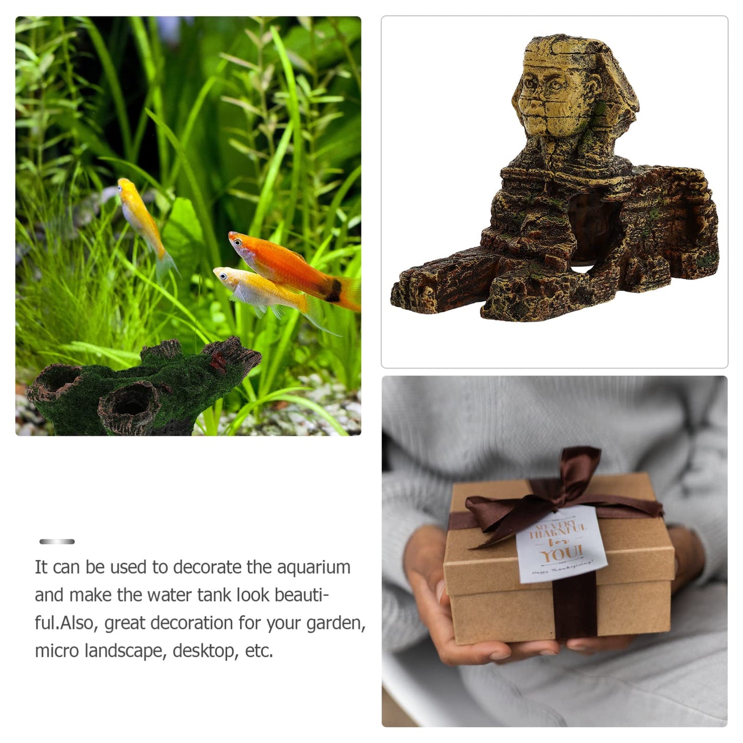 balacoo Aquarium Sphinx Statue Ornament 8.26X3.54X5.51In Golden Resin Egyptian Fish Tank Decor for Freshwater Saltwater Landscaping Betta Hides Desktop Decoration