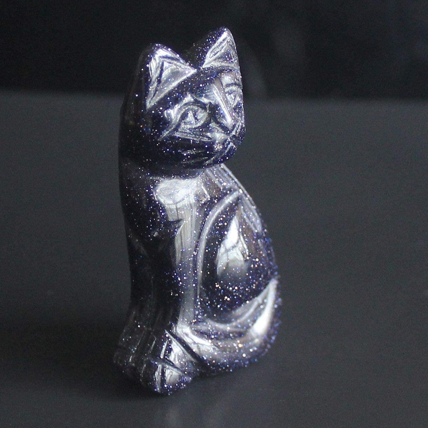 2‘’ Hand Carved Mixed Gemstone Crystal cat Figurine Animal Statue Carving Home Decor (Blue Goldstone)