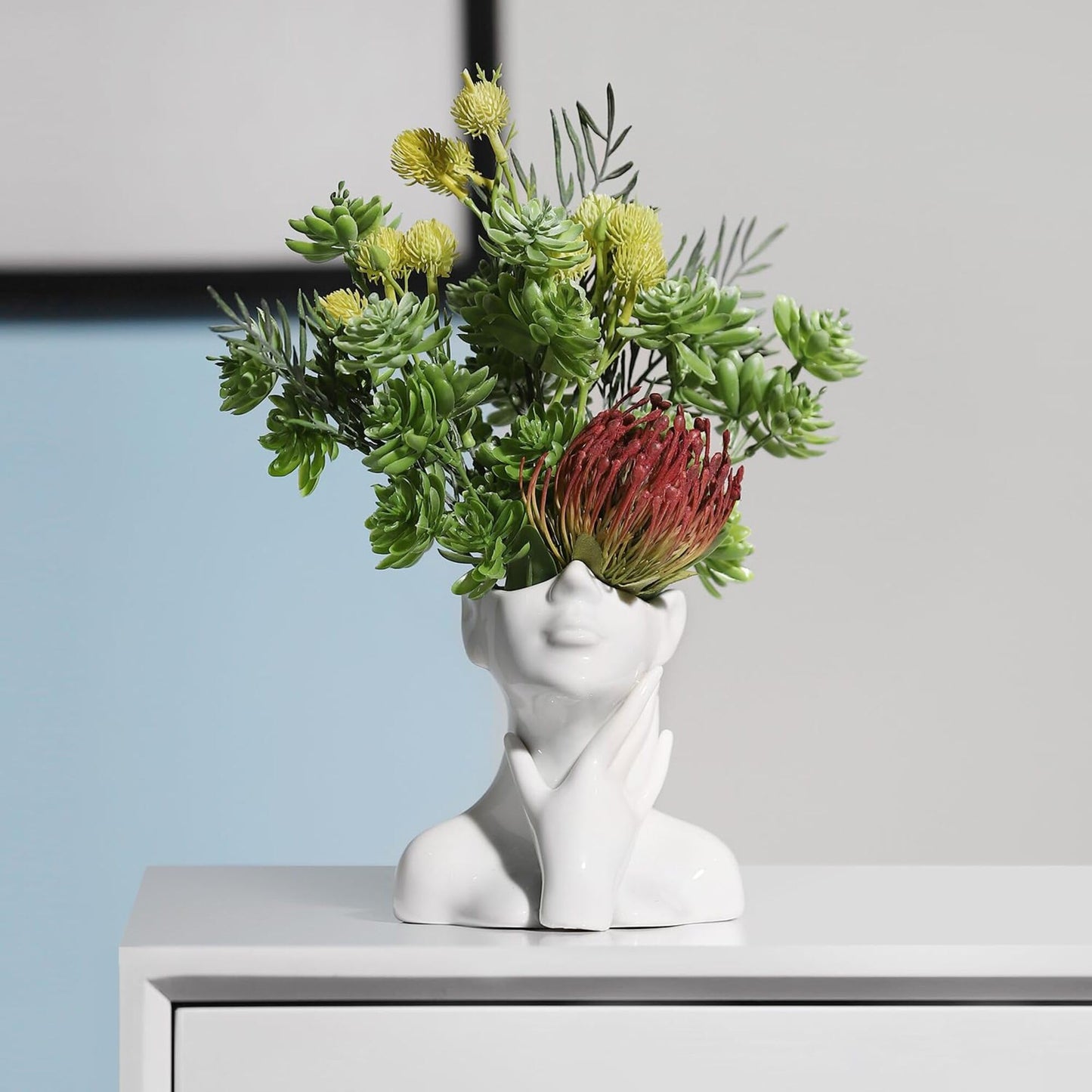 XSMXLNKWL Ceramic Face Vase White Flower Vase for Decor, Female Face Vase Art, Modern Decorative Vase Centerpiece for Table, Shelf, Living Room, Office, Bedroom, Small