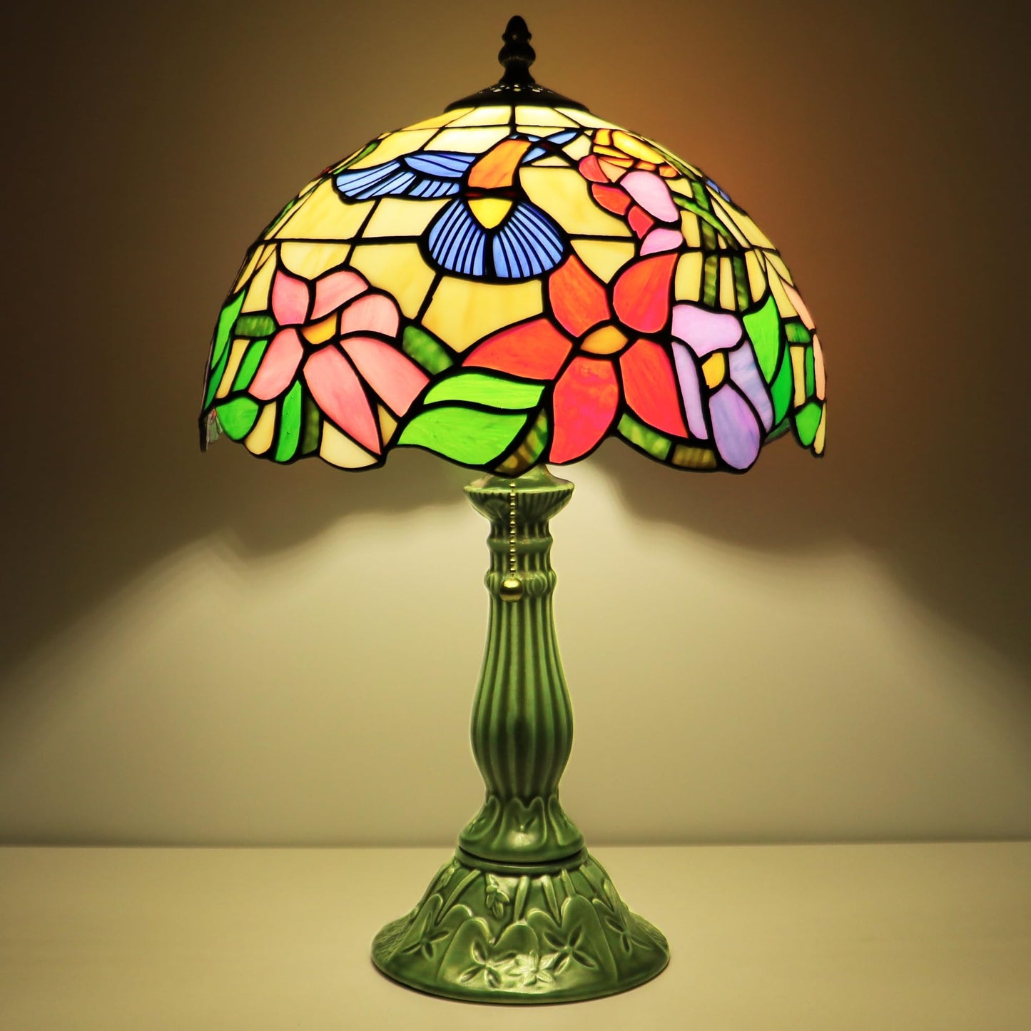 MQYXH Tiffany Style Stained Glass Table Lamp 18.5 Inch - Blue Hummingbird