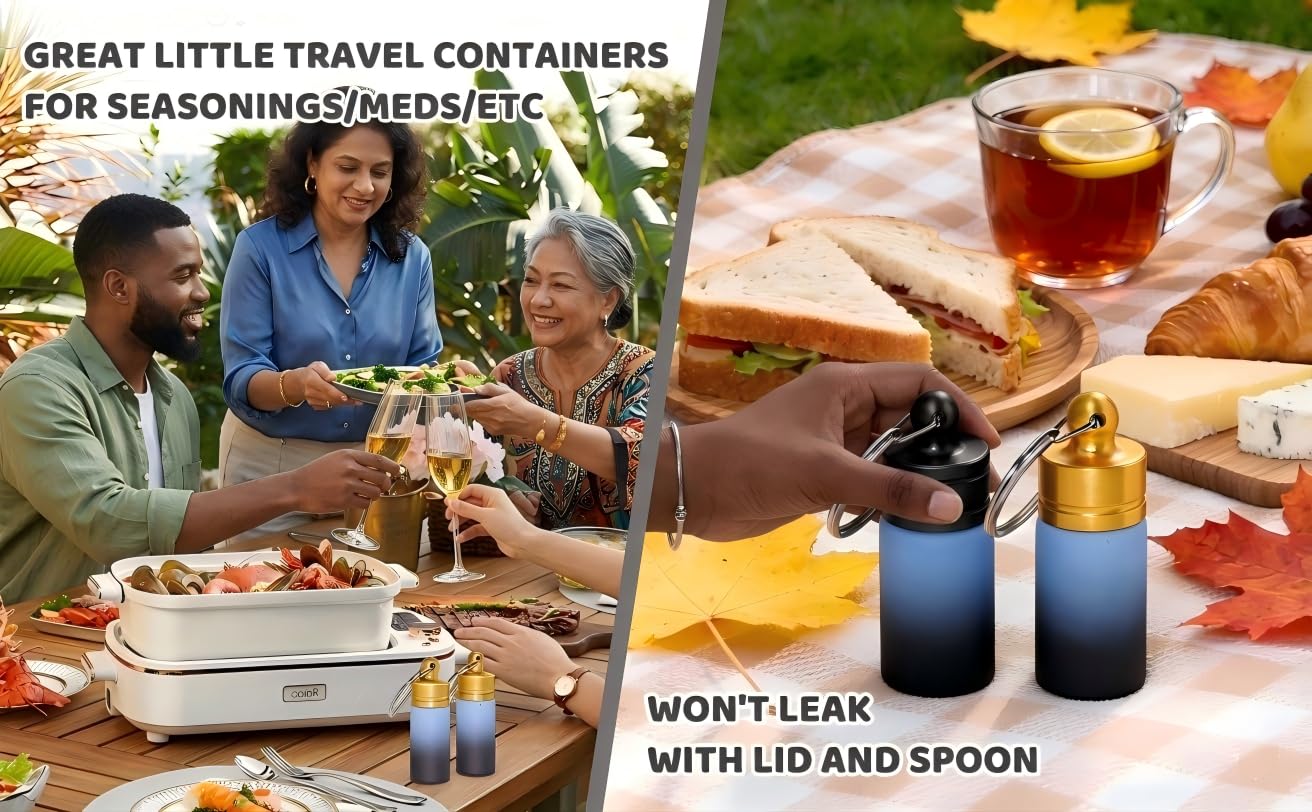 Sjxsimwoo 4-Pack Portable Aluminum Alloy Spice Container with Keychain and Spoon, Perfect for Outdoor Picnics and Travel - Blue-black gradient
