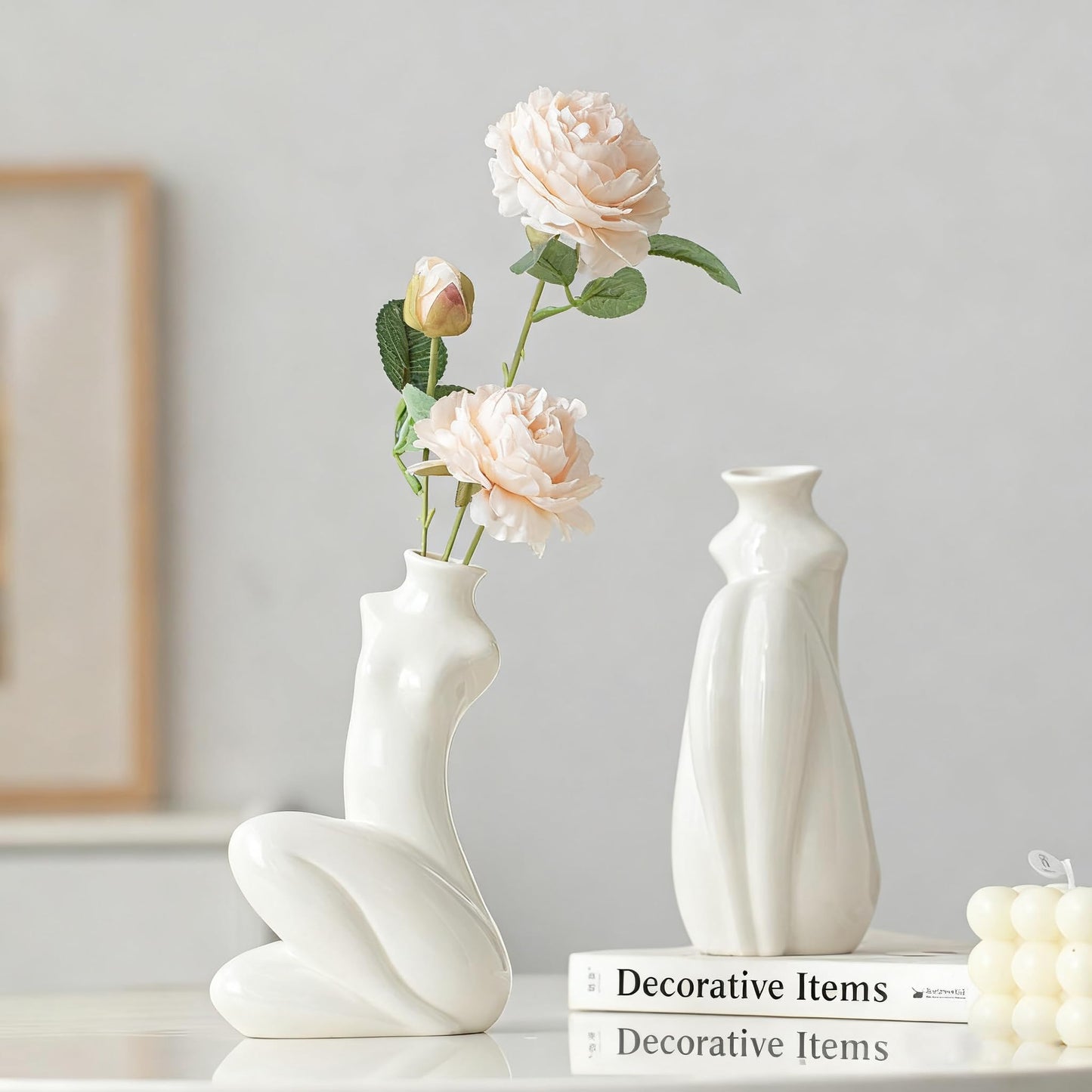 Abstract Body Shaped Ceramic Vase, Artistic White Ceramic Flower Vase for Home Decor, Table Centerpiece, Modern Aesthetic, Sitting Posture 8.27'' H