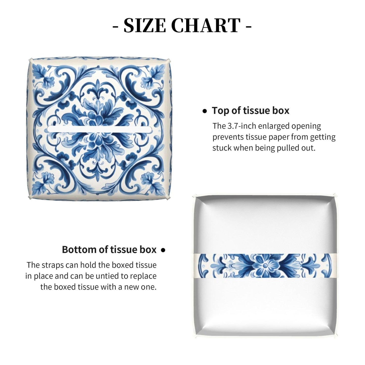 YPPAHHHH Square Tissue Box Cover Blue Boho Flower Retro Ceramic Cube Tissue Holder Cover Pu Leather Tissue Box Holder for Office Kitchen Car Bathroom Facial Paper Organizer Dispenser Covers