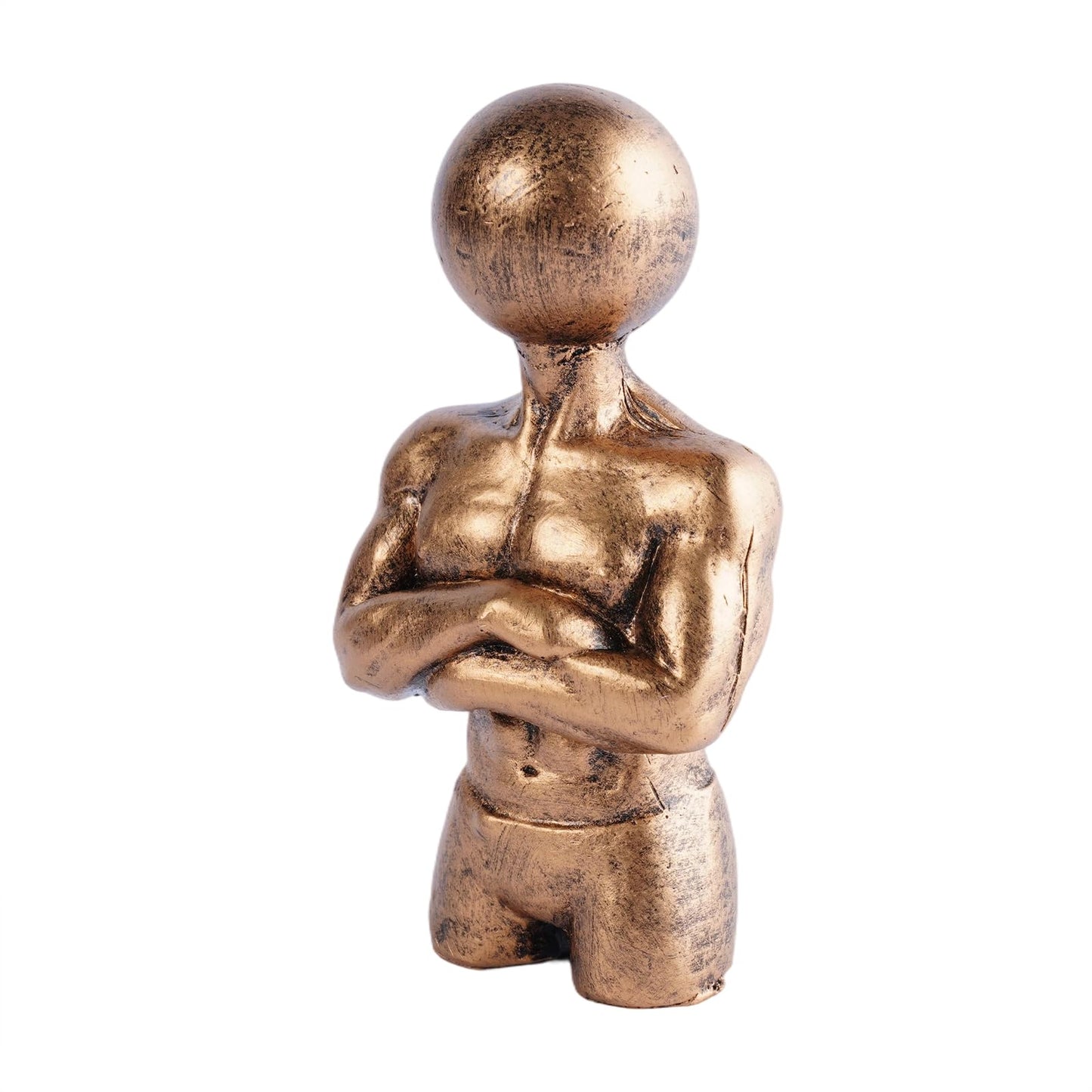 Brizoria Sculptures Unique Home Decor Abstract Male Bust Statue Crossed Arms Resin Tabletop Shelf Accent in Silver Bronze Black for Office Living Room Home Gym, Gold