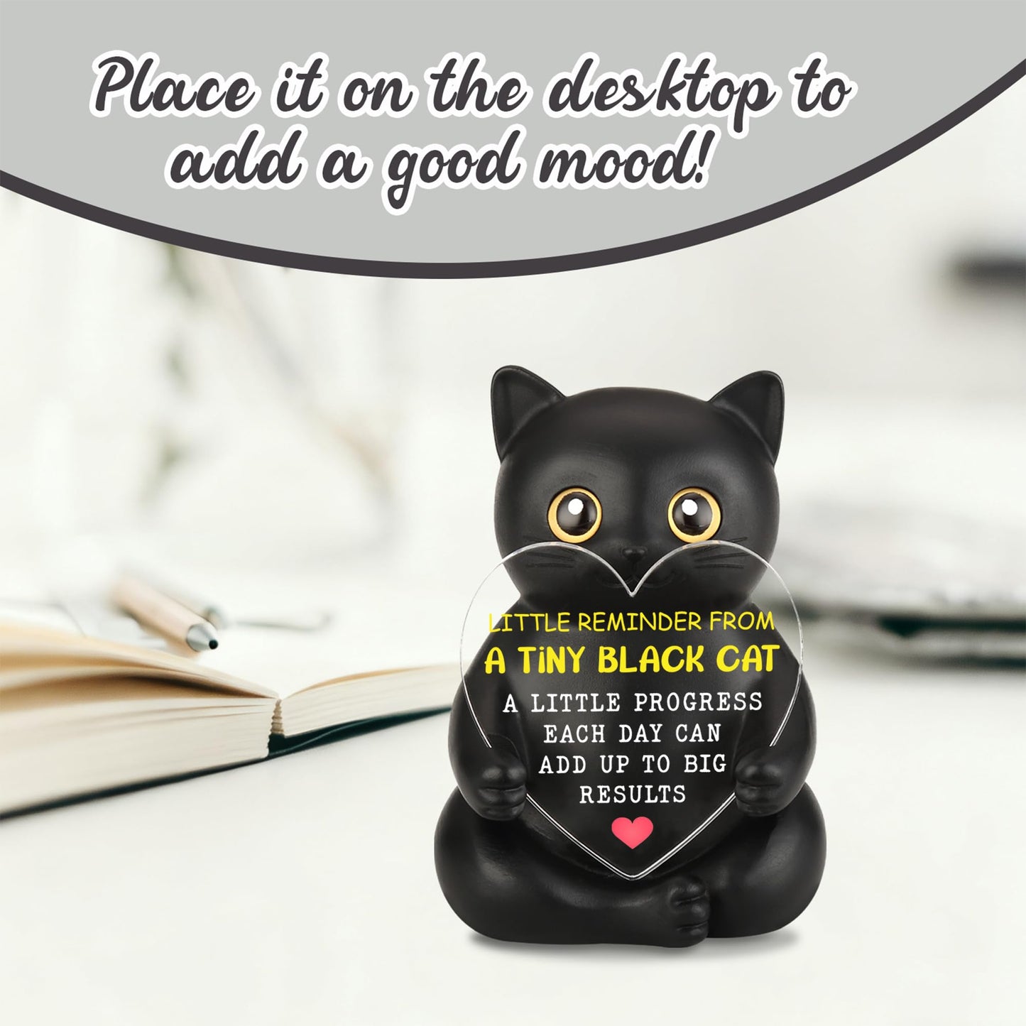 Tiny Black Cat Desk Decor - Encouragement & Motivation Gift for Coworkers, Teachers, Nurses, Friends, Family, Positive Reminder Plaque - Inspirational Gift, Perfect for Office Desk Decor - FDD618