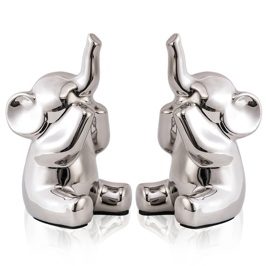 SURE YUESI Pair of Small Silver Elephant Figurines, Modern Boho Decorative Statues, Lucky Elephant Home Decor for Living Room, Bedroom, Office Desk & Shelf