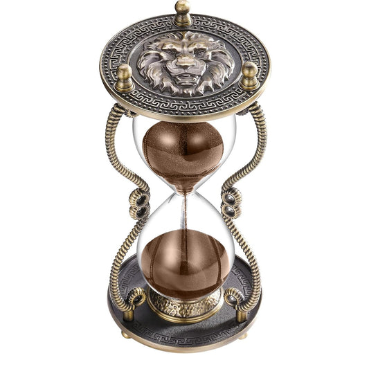 CNCJ Hourglass Sand Timer 60 Minute:Large Lion Brass Carved Sand Clock,Vintage Brown Hourglass Watch 60 Min,Unique Reloj De Arena,Hour Glass Sandglass for Gifts,Office,Desk,Decorations