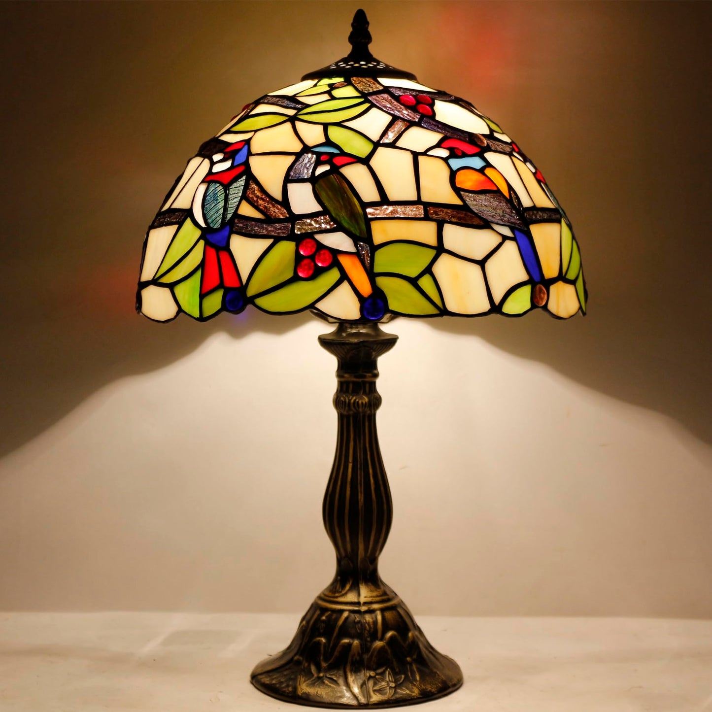 WERFACTORY Tiffany Table Lamp Mix Color Stained Glass Bedside Lamp 18 Inch